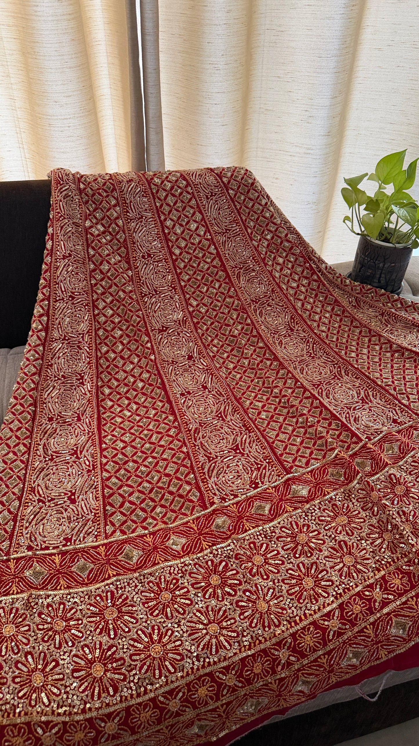 Masterpiece Red Cut Dana & Sequins Work Chikankari Anarkali Suit