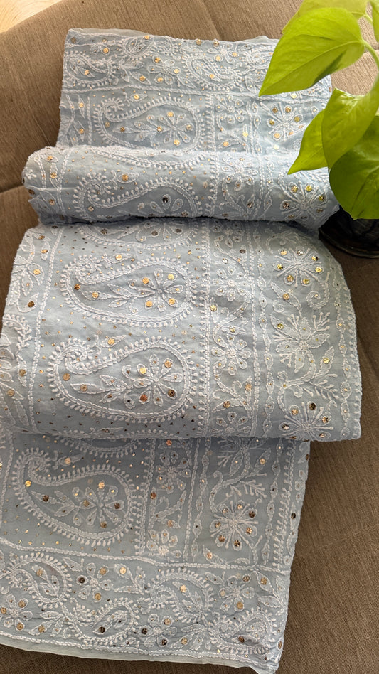 Powder Blue Mukaish Chikankari Saree