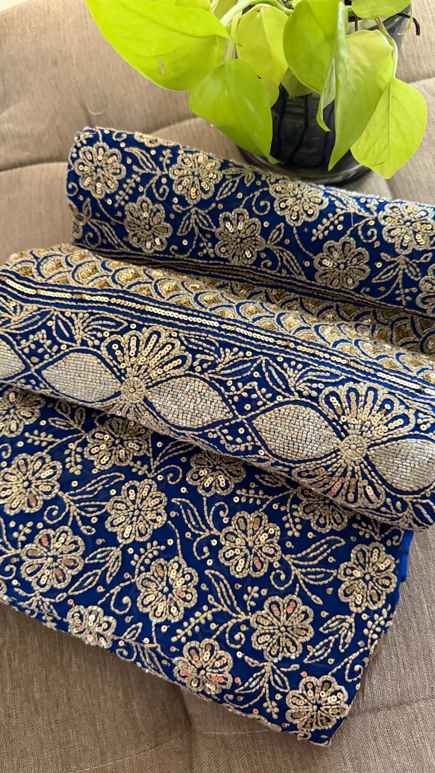 Royal Blue Gold Chikankari Suit for Women