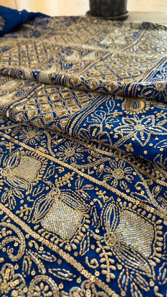 Masterpiece Royal Blue Gold Chikankari Suit for Women