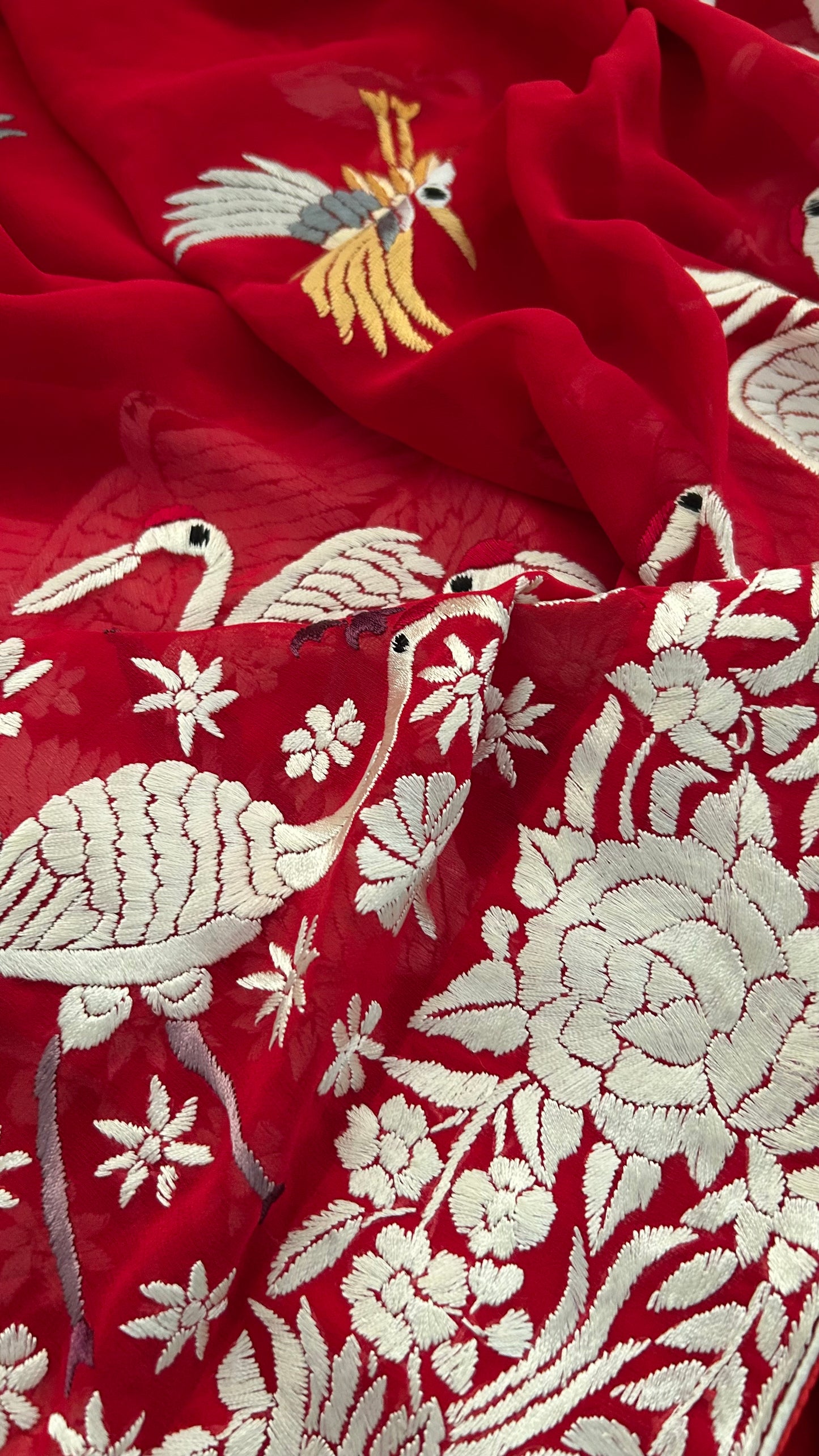 Designer Red Parsi Gara Dupatta for Women