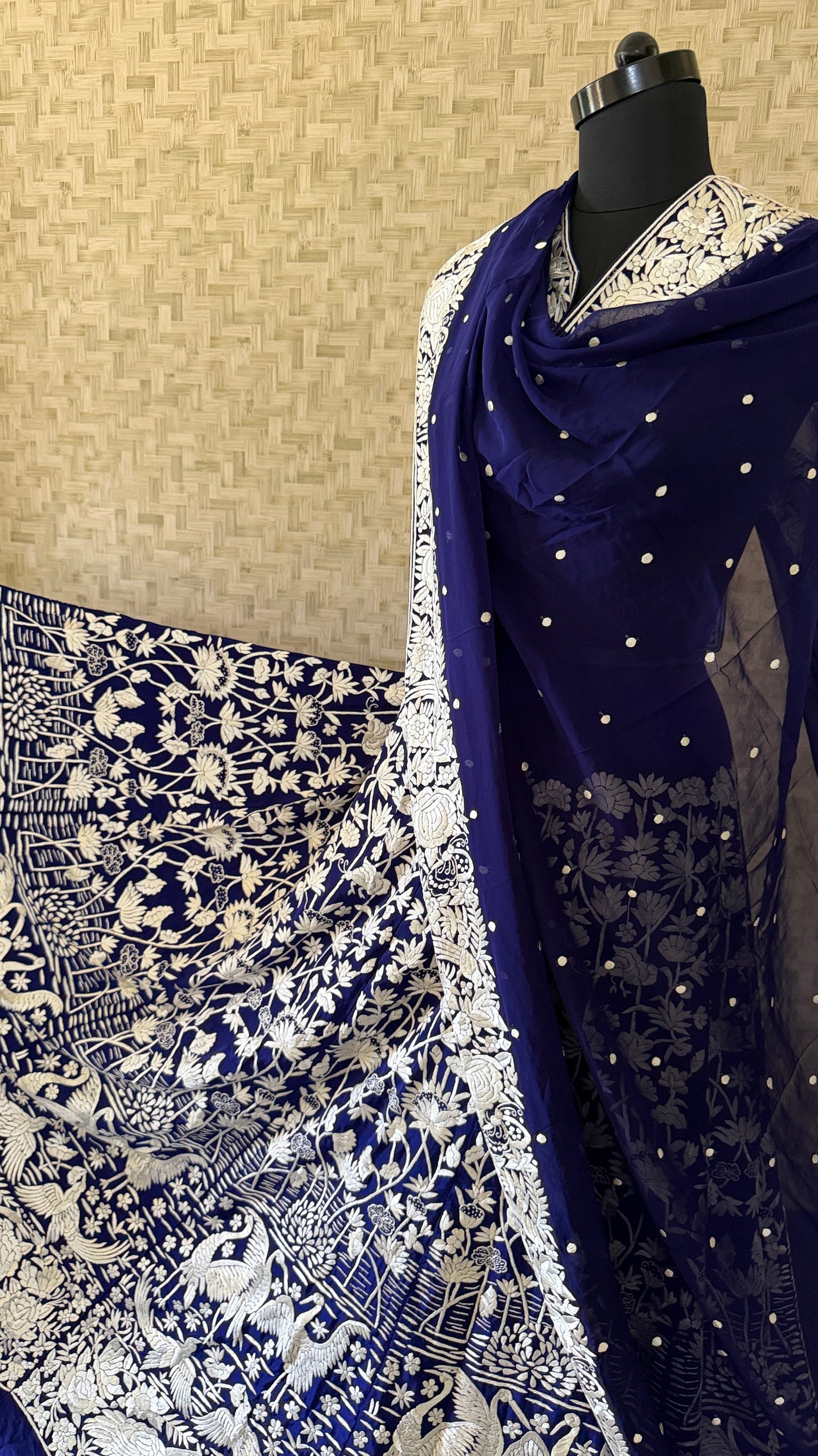 Masterpiece Navy Ivory Parsi Gara Lehenga Set
