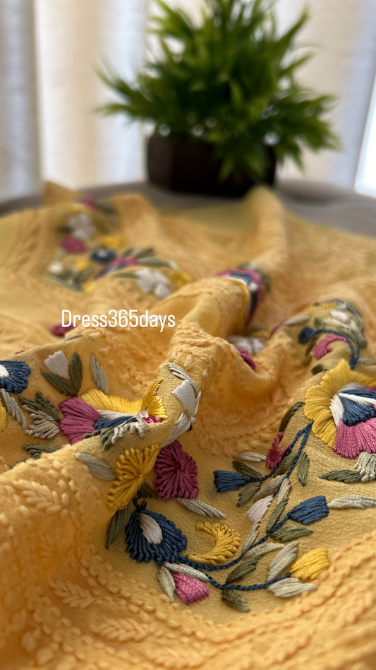 Yellow Parsi Neckline Kurta Dupatta Set