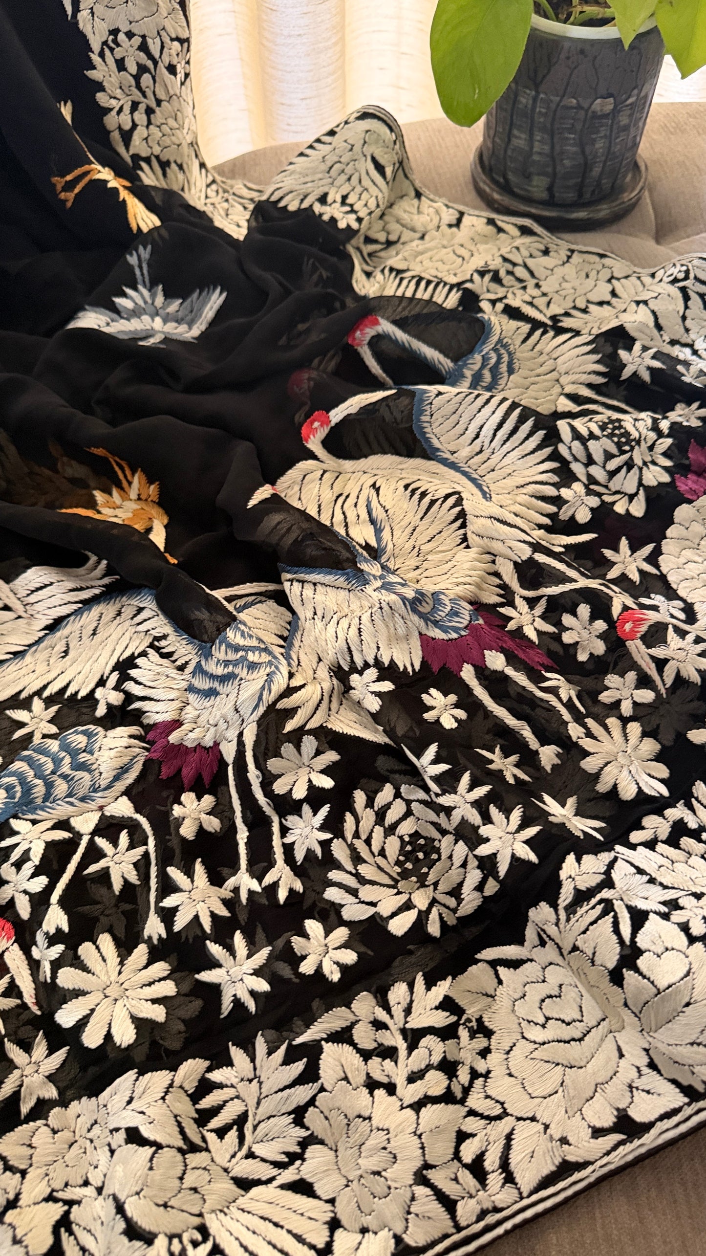 Designer Black Parsi Gara Dupatta for Women