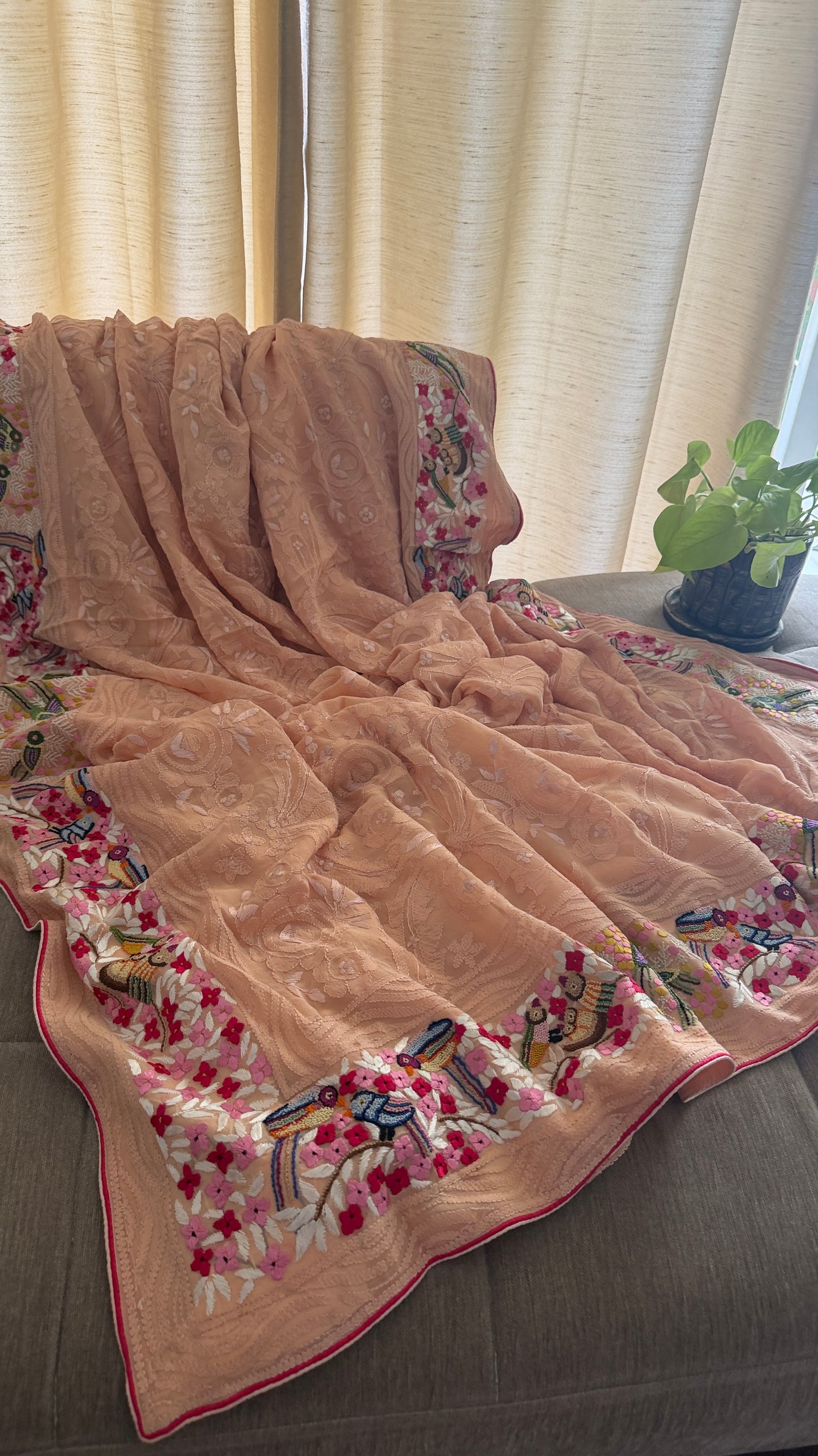 Peach Chikankari Parsi Gara Saree