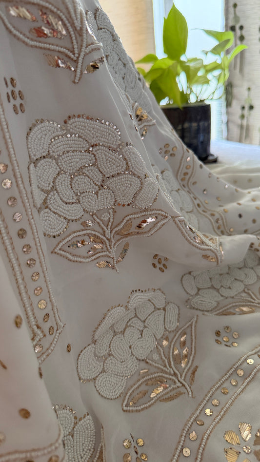 Masterpiece White Pearl Kamdani Suit - Festive Collection