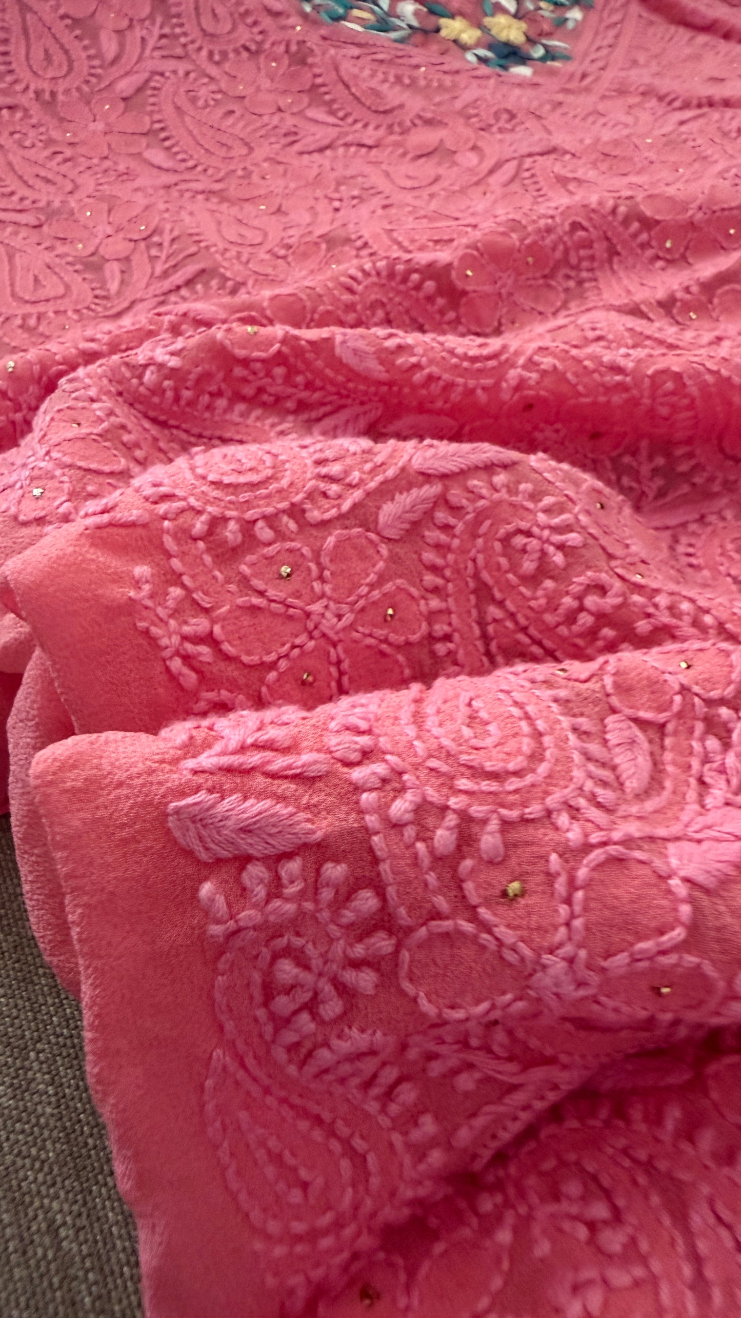 Chikankari Parsi Gara Neckline Kurta Dupatta Set
