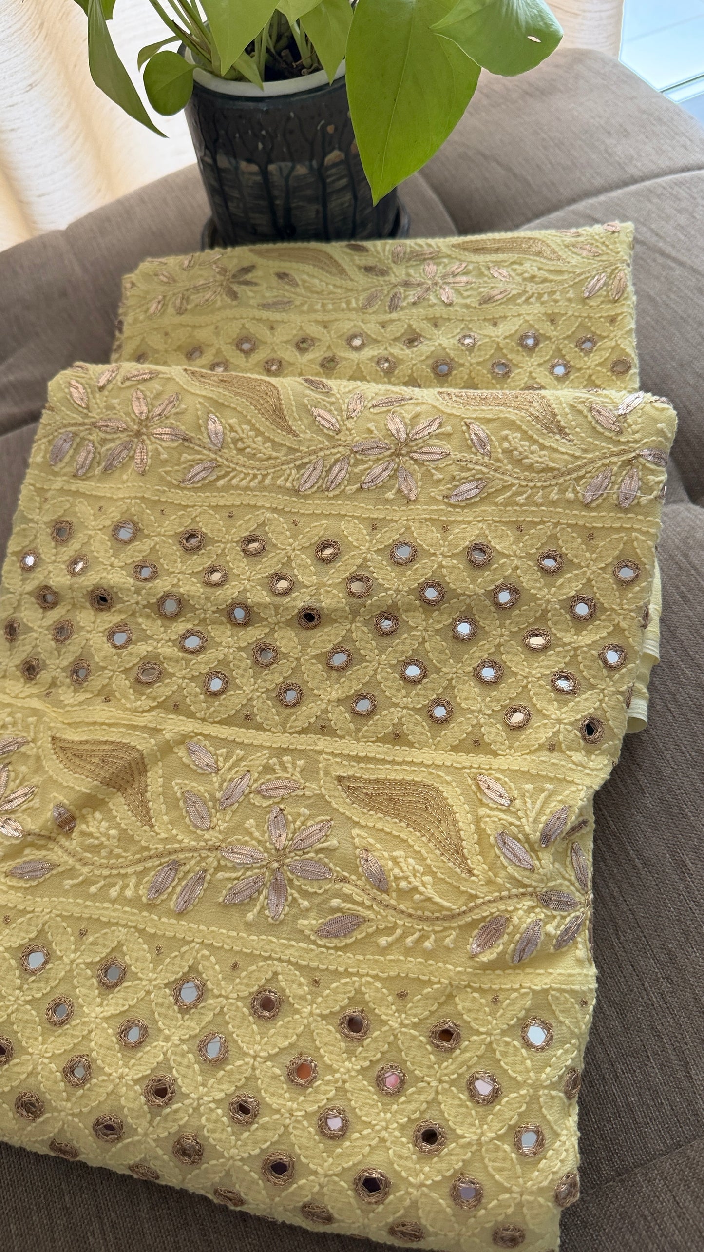 Yellow Mirror & Gota Patti Chikankari Suit