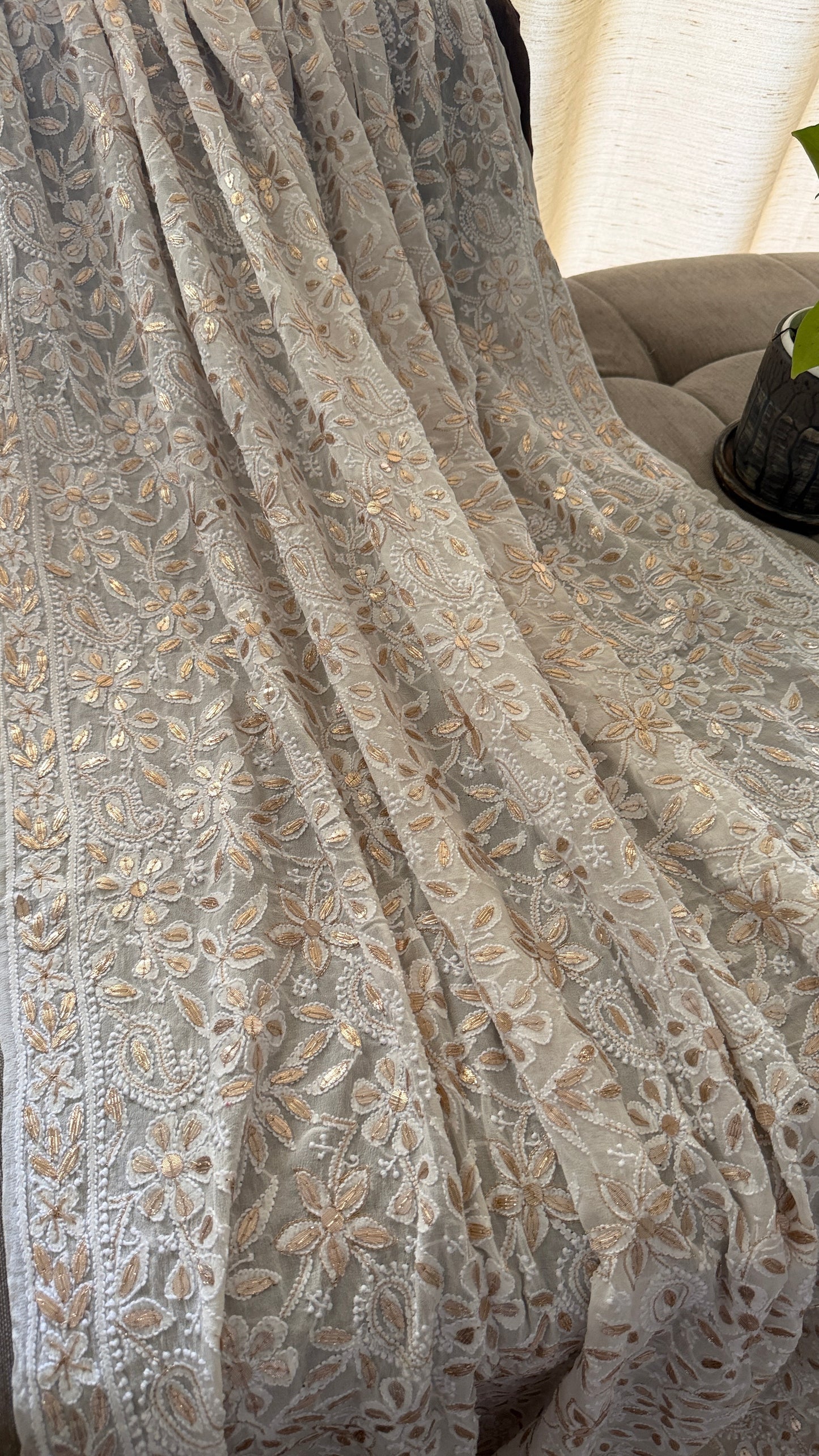 Ivory White Gota Patti Chikankari Dupatta