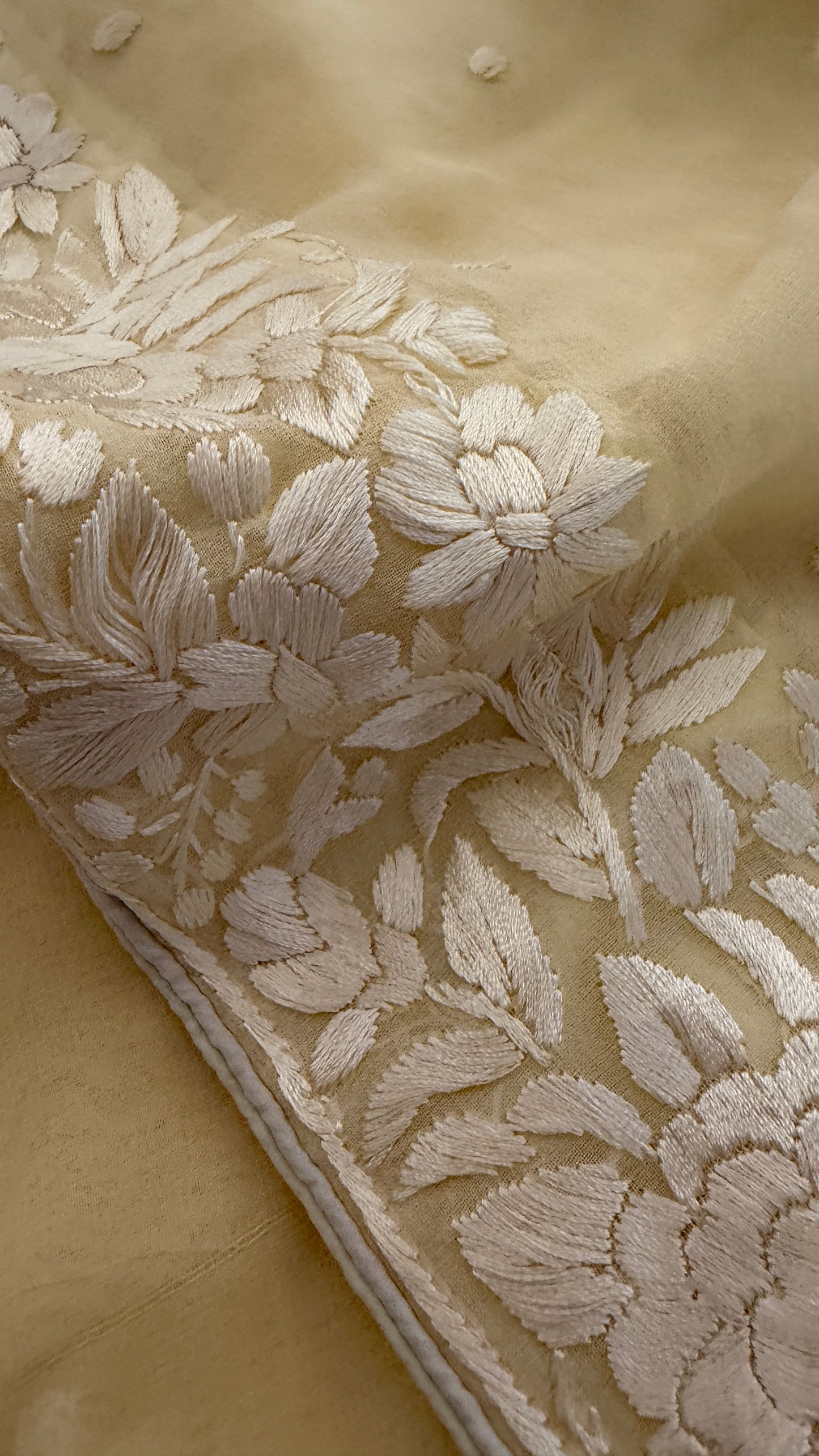 Artisanal Cream Parsi Gara Dupatta