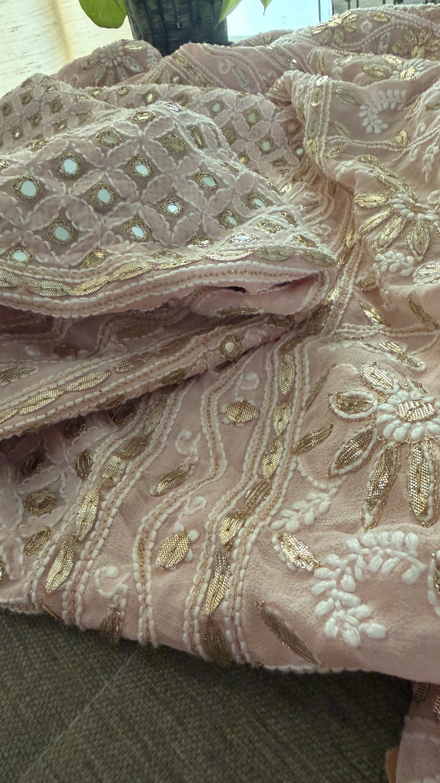 Pastel Pink Mirror & Gota Patti Chikankari Dupatta