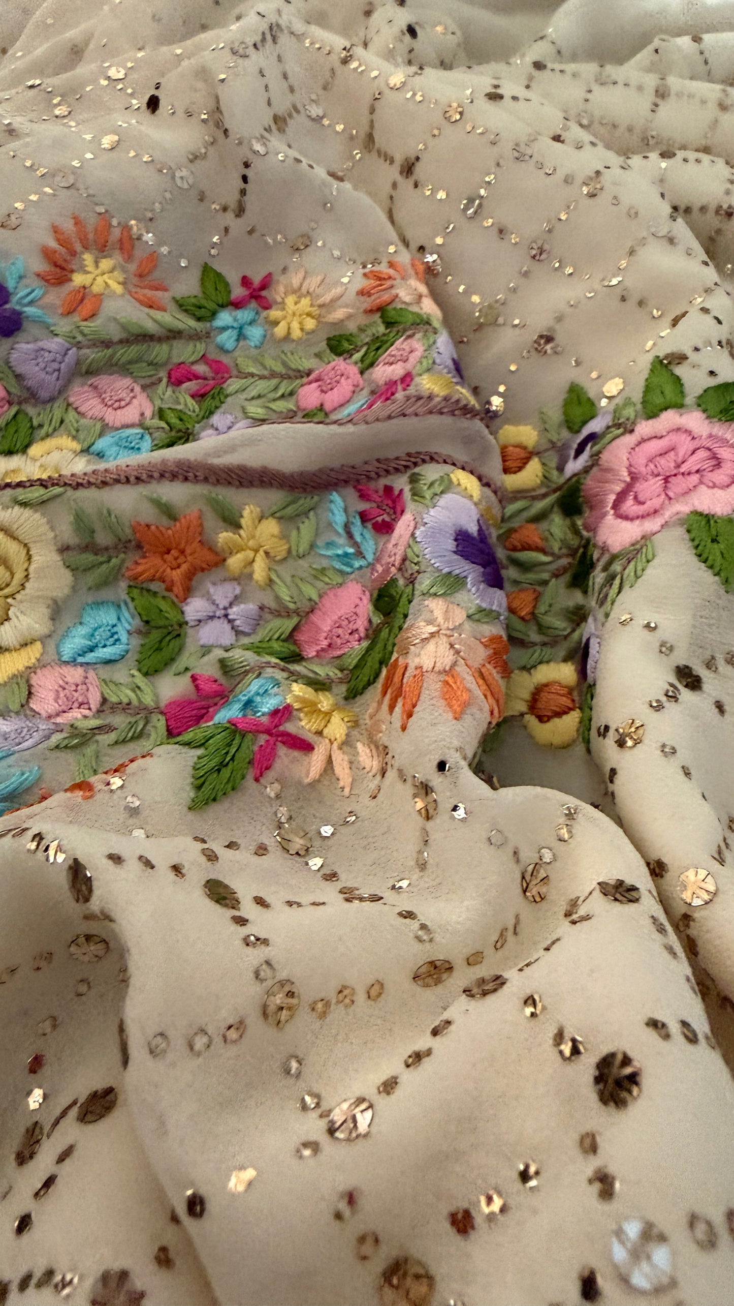 Beige Multicolour Neckline Kamdani Suit