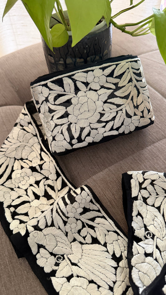 Black Ivory Parsi Gara Hand Embroidered Border