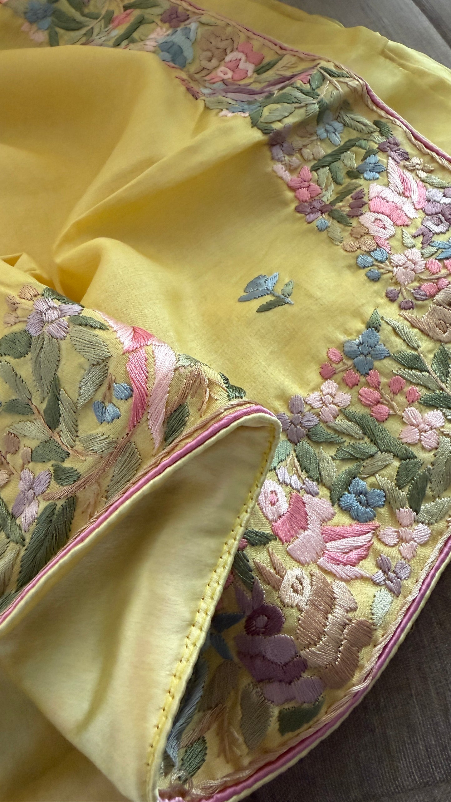 Designer Yellow Tussar Silk Parsi Gara Saree for Women