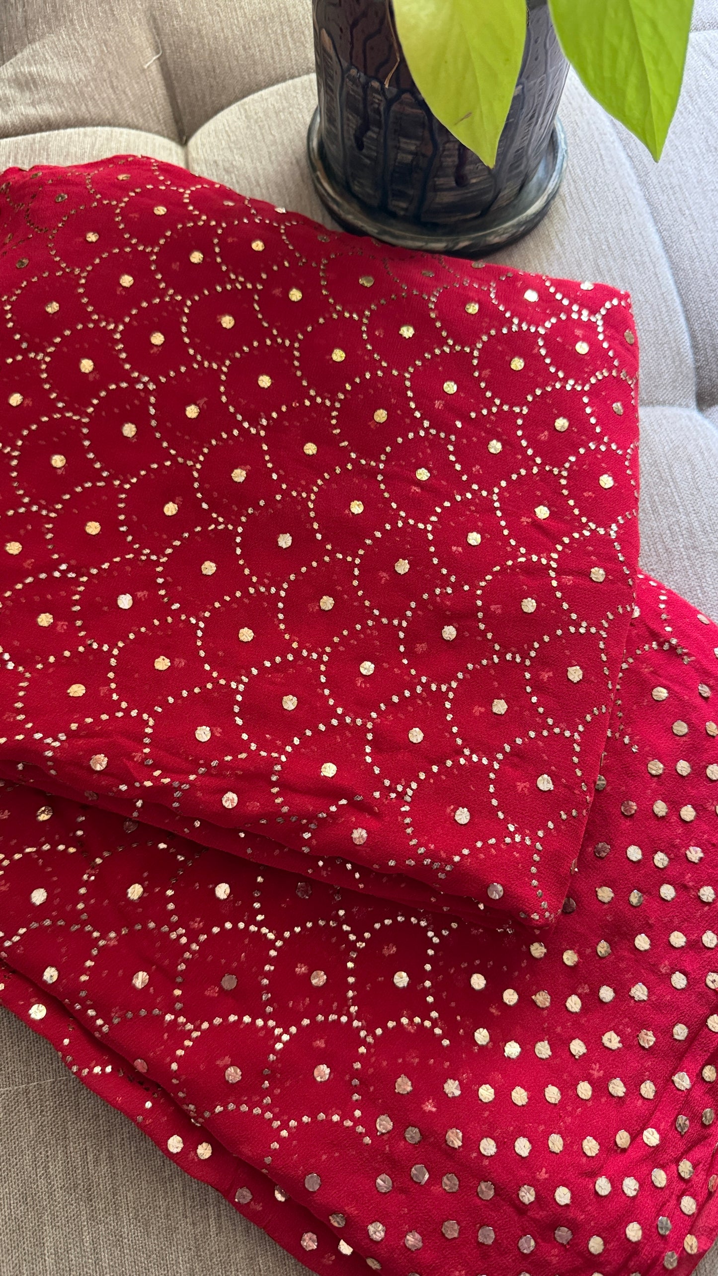 Red Mukaish Party Wear Saree for Women