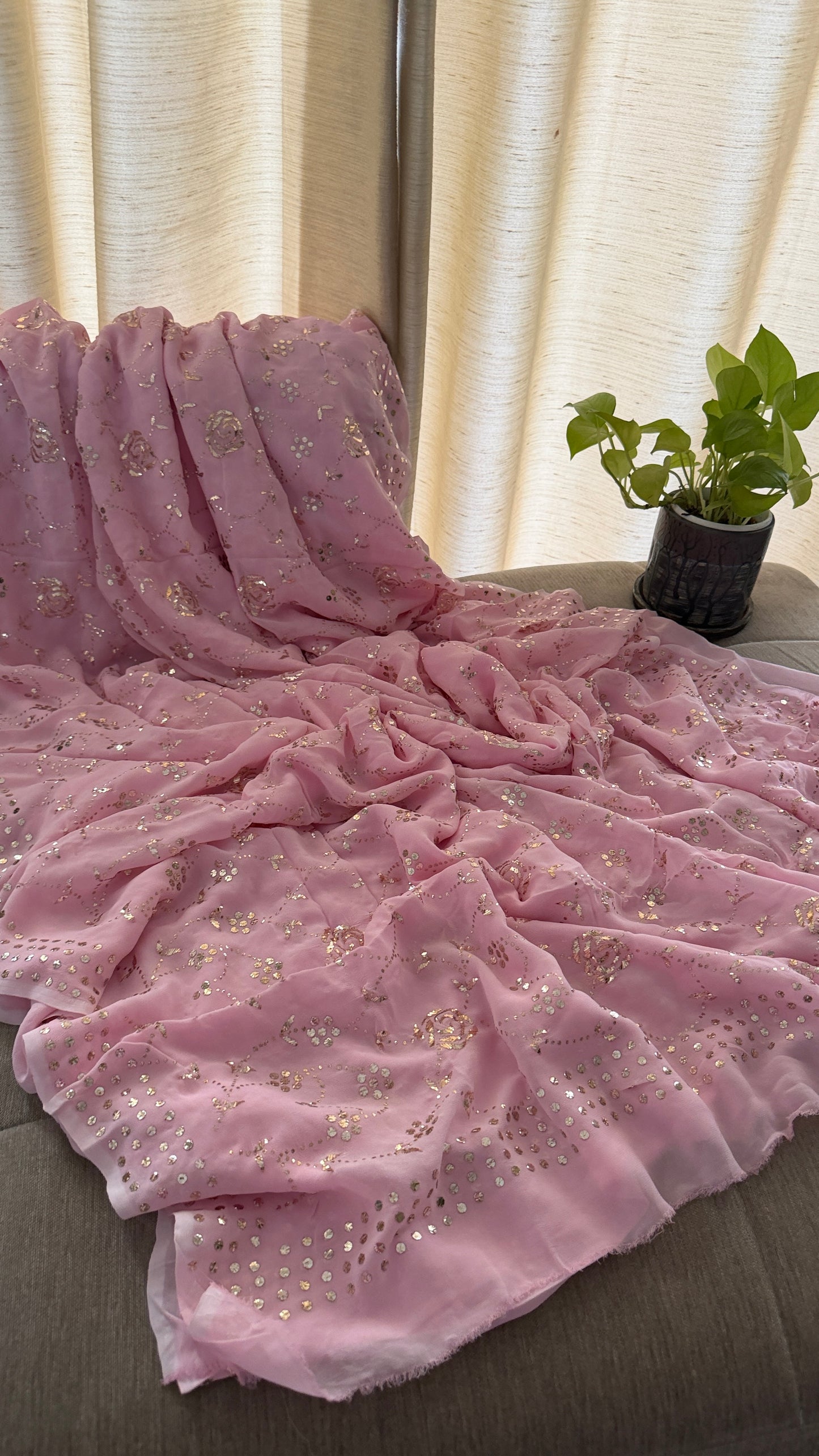 Designer Pink Kamdani Saree