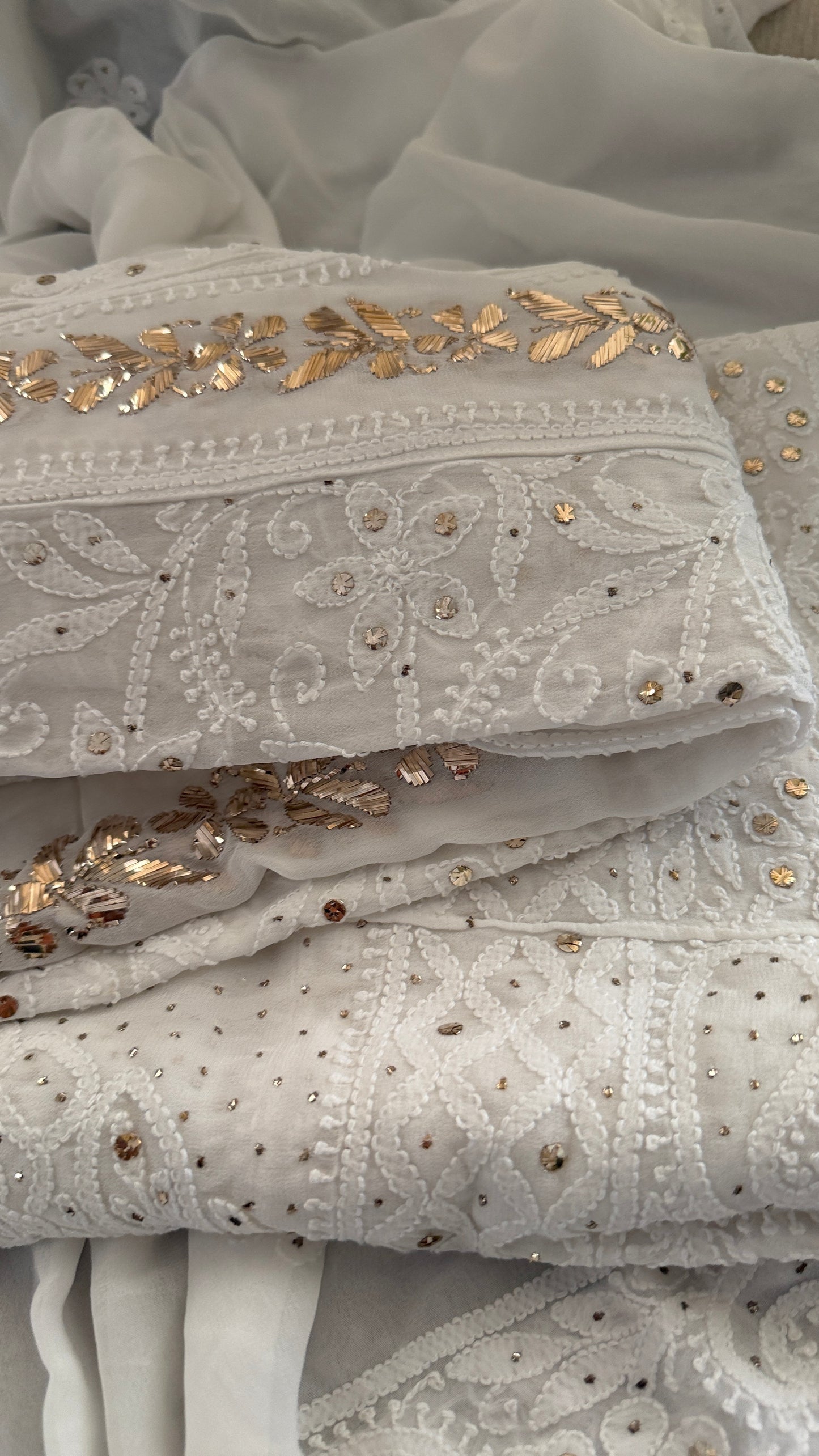 White Mukaish Chikankari Anarkali Suit