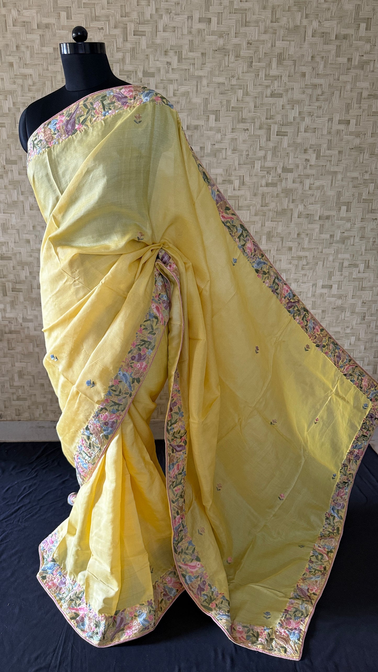 Designer Yellow Tussar Silk Parsi Gara Saree for Women