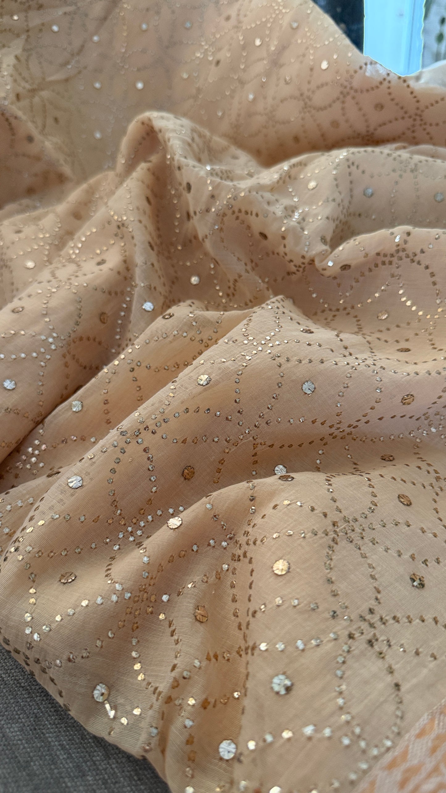 Beige Cotton Chanderi Mukaish Saree for Women