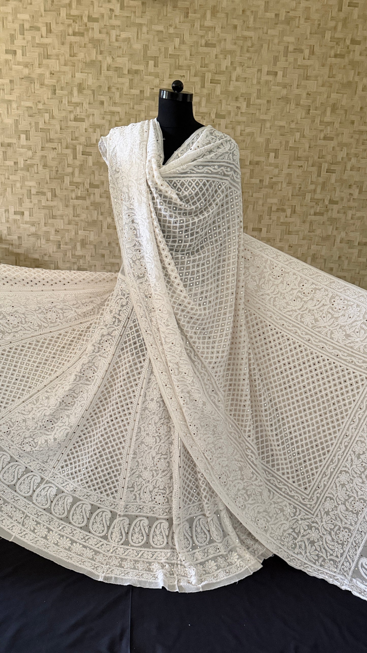 Ivory White Mukaish and Lucknowi Chikankari Lehenga Set