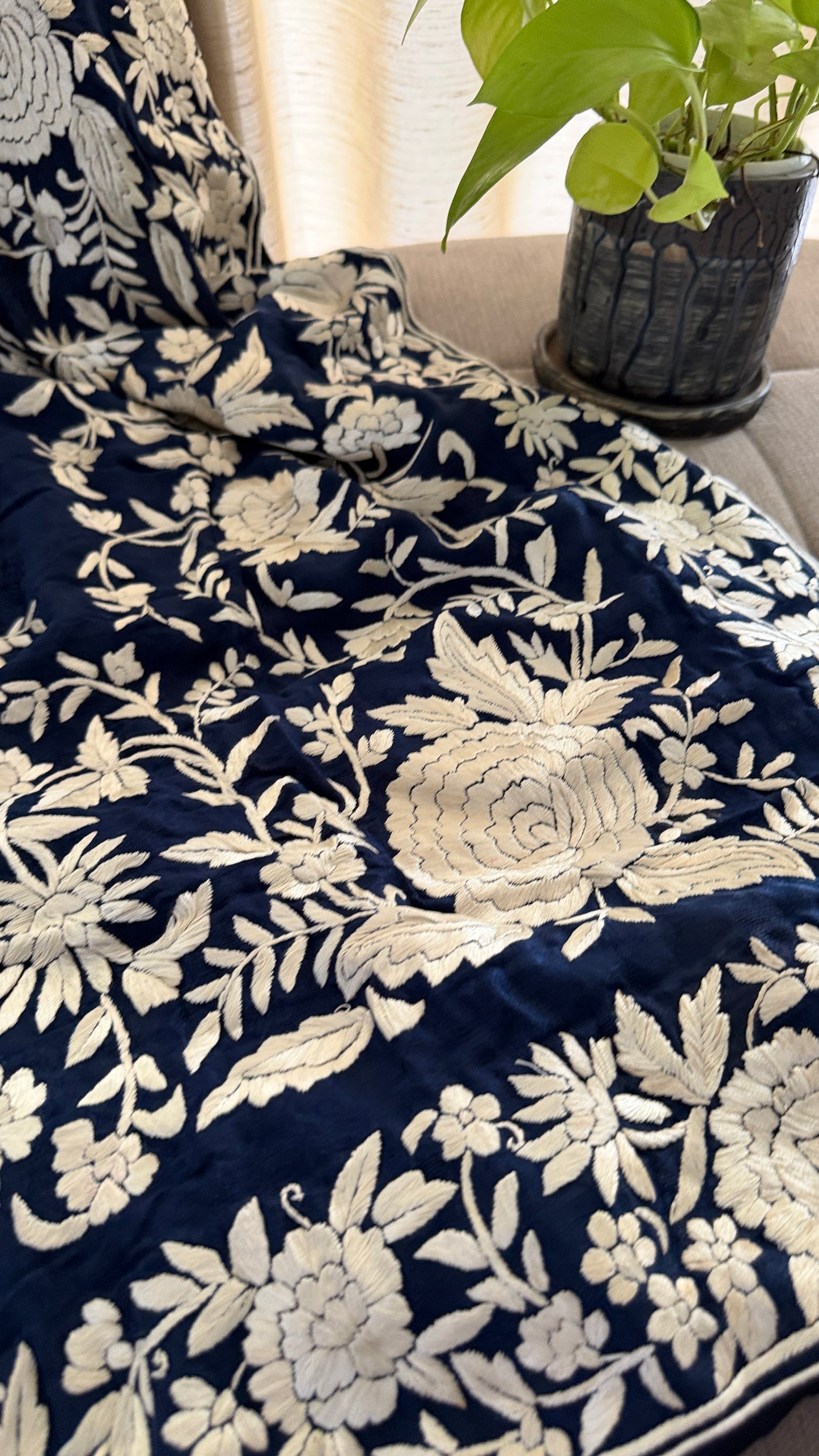 Designer Parsi Gara Saree - Self Design Pure Crepe