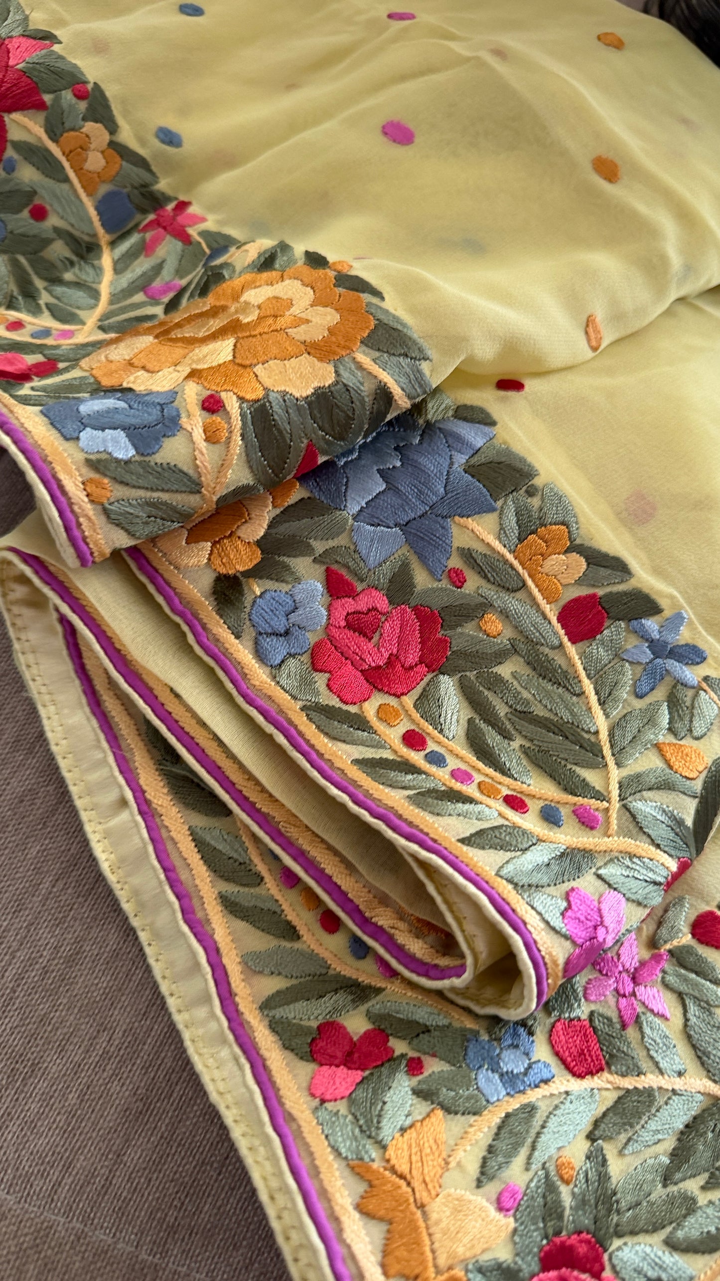 Artisanal Lemon Yellow Parsi Gara Dupatta