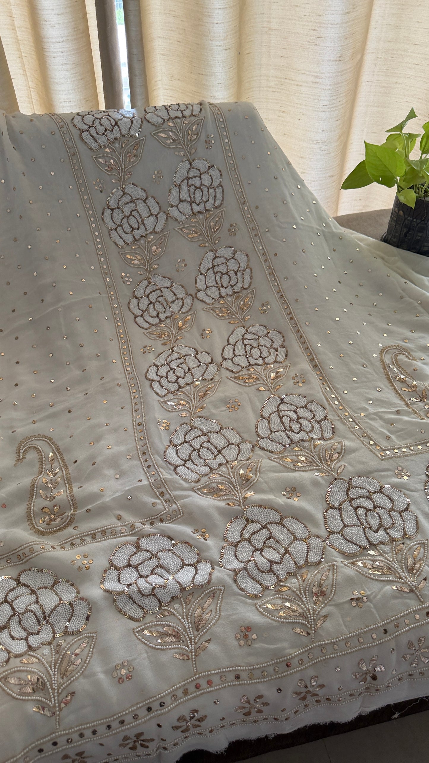 Masterpiece Ivory White Pearl Mukaish Suit