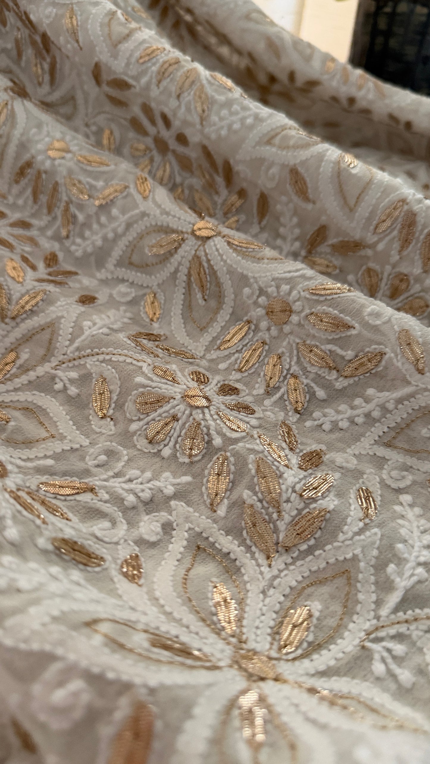 Ivory White Gota Patti Chikankari Dupatta