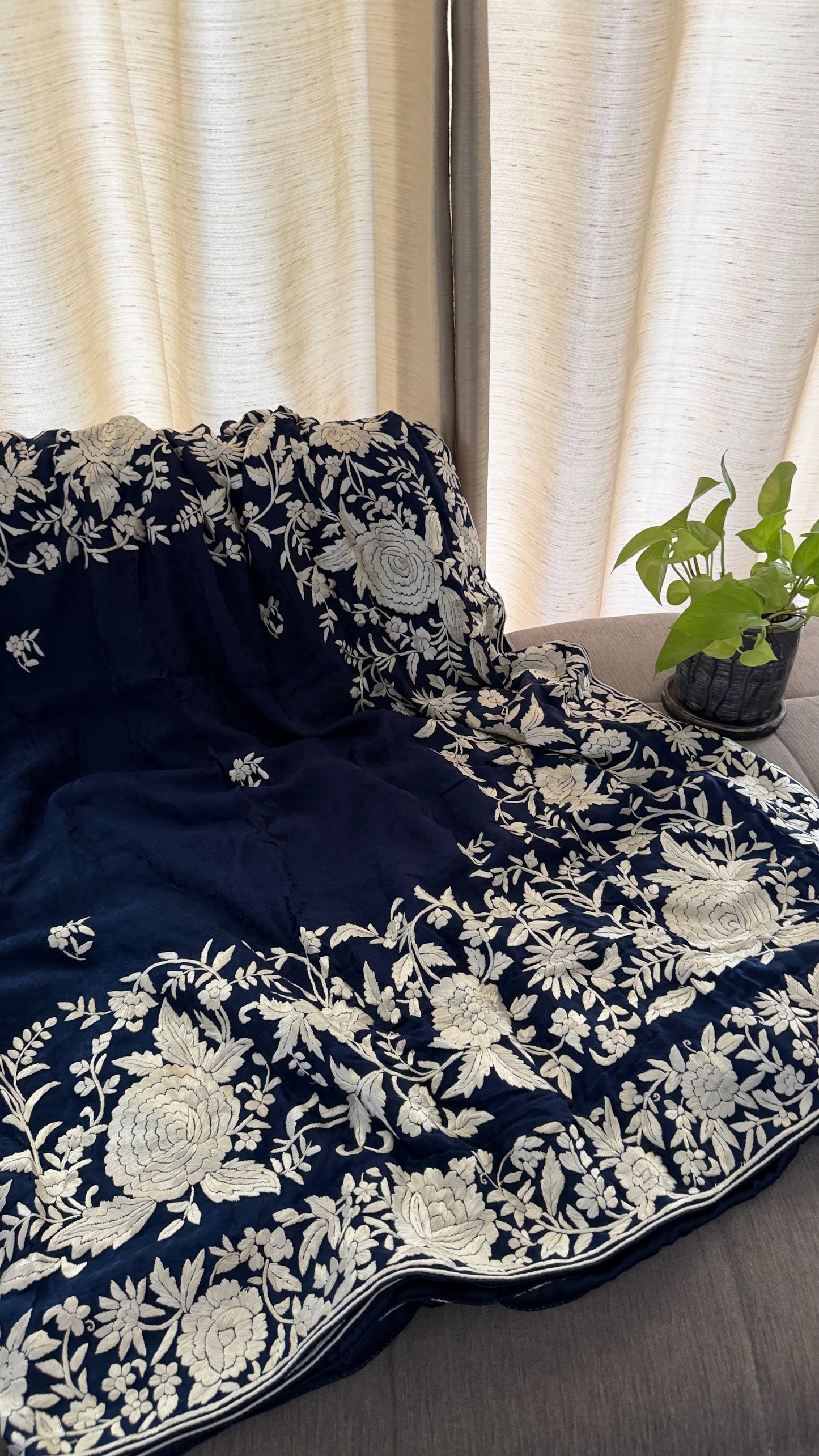 Designer Parsi Gara Saree - Self Design Pure Crepe