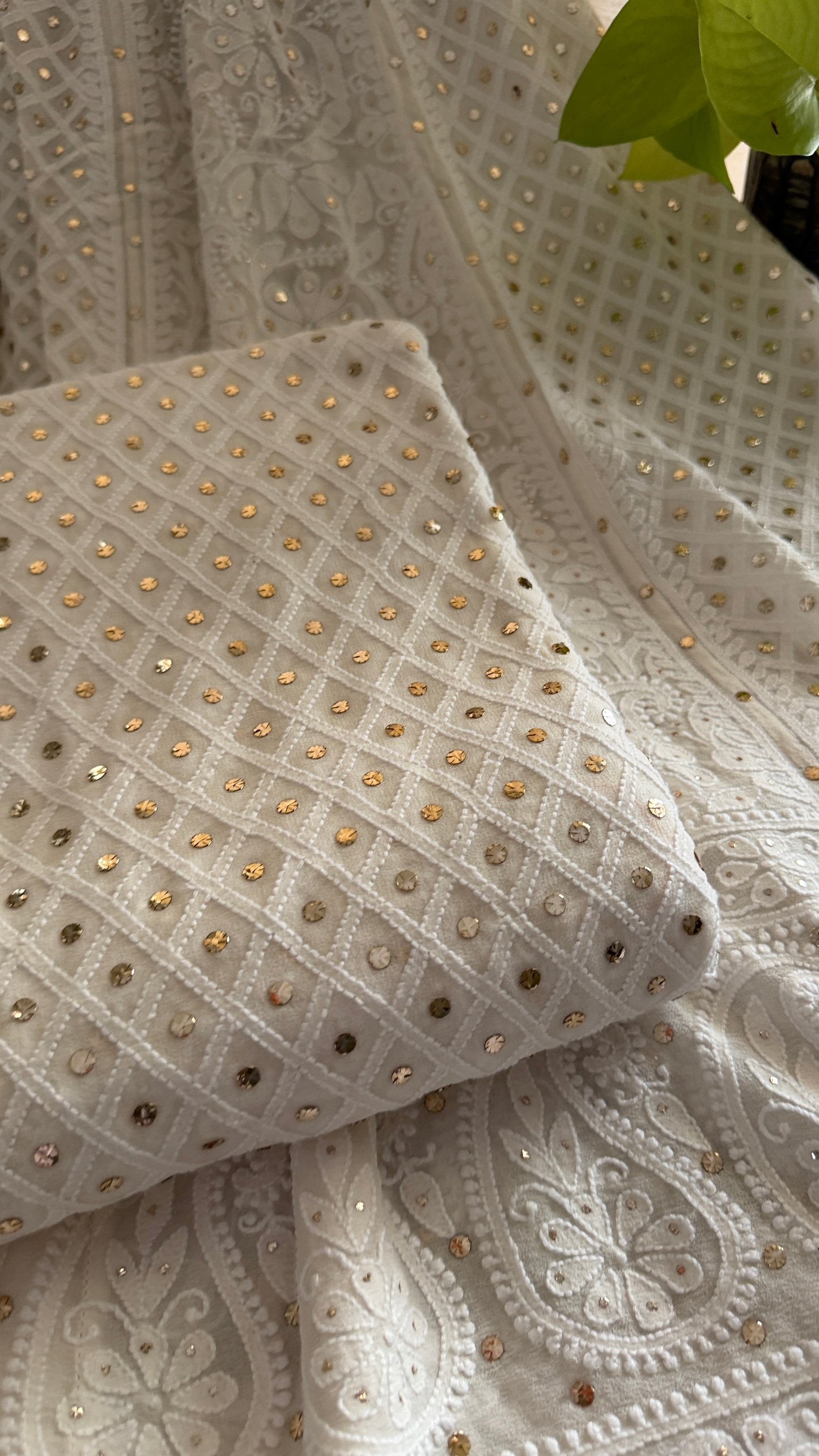Ivory White Mukaish and Lucknowi Chikankari Lehenga Set