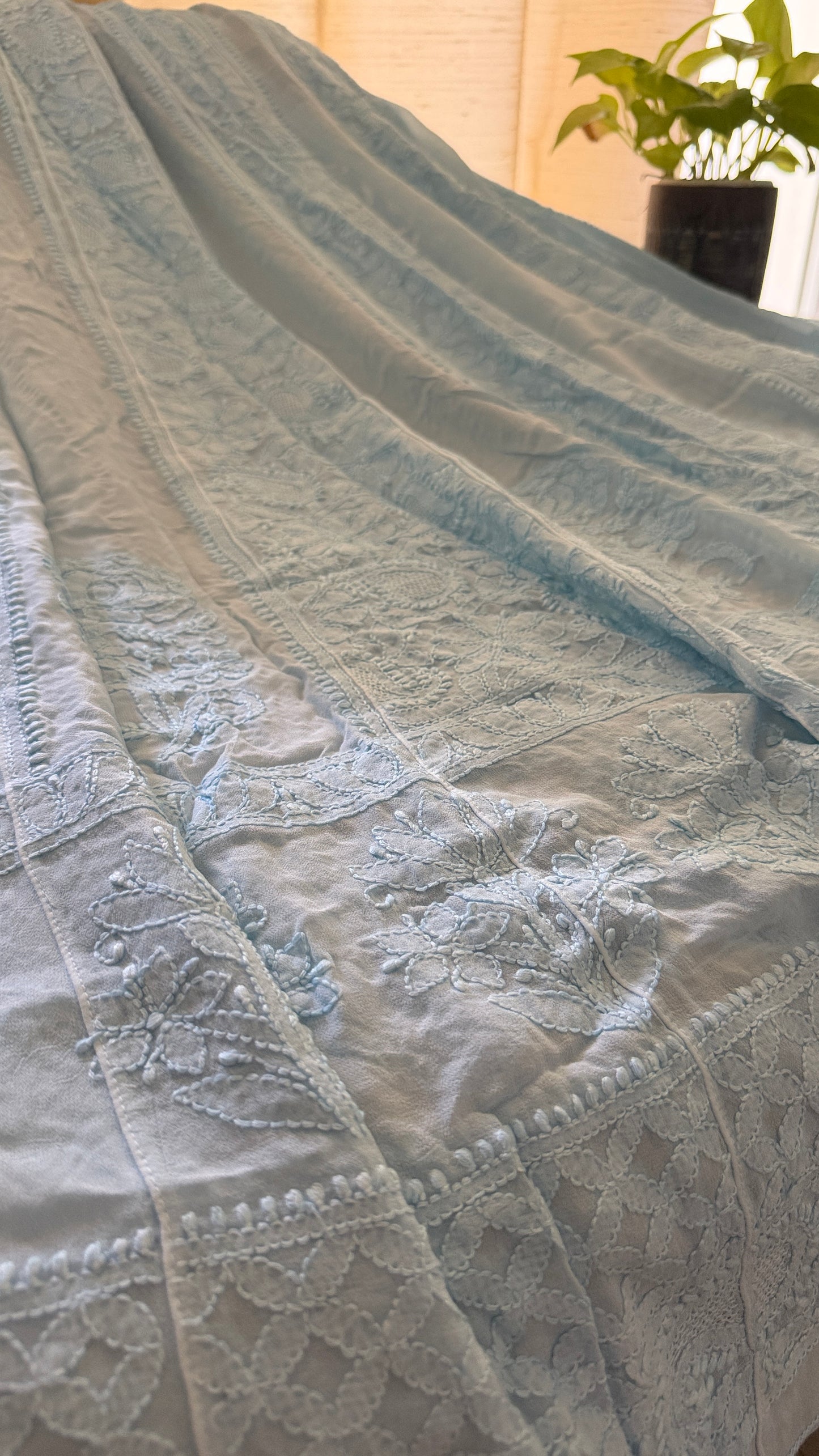 Powder Blue Hand Jaali Chikankari Anarkali Suit