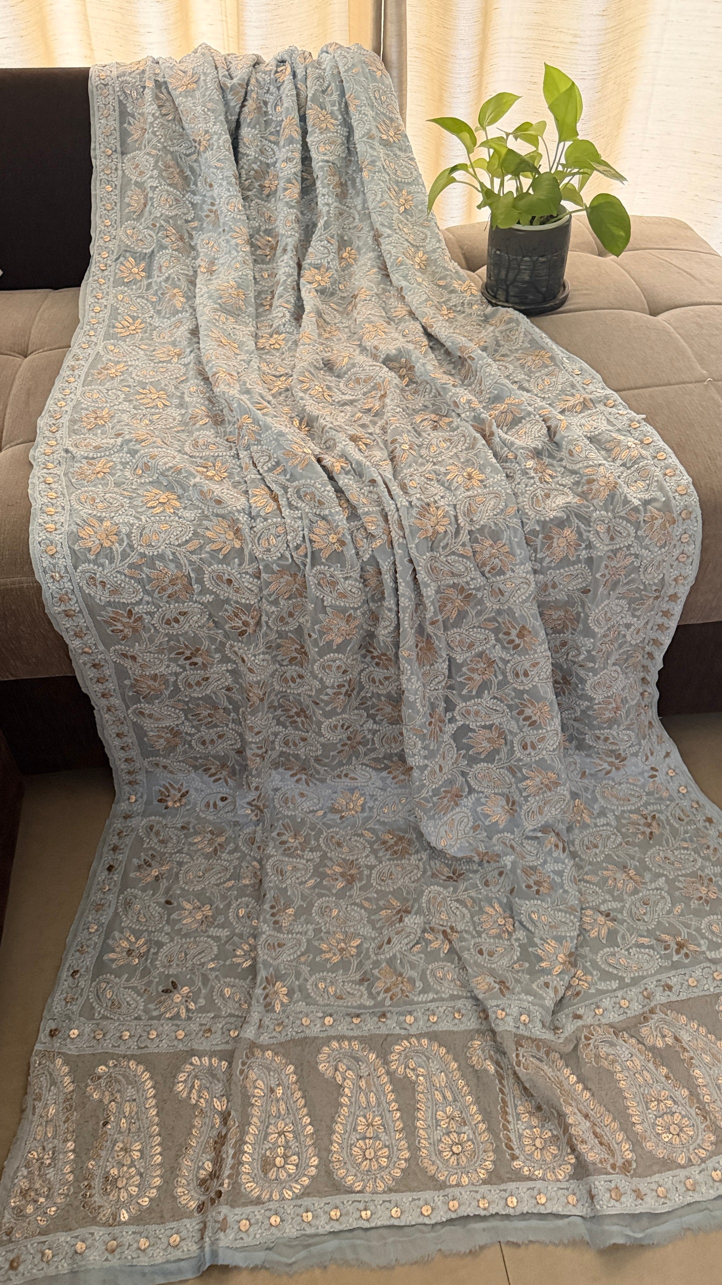 Exclusive Powder Blue Gota Patti Chikankari Dupatta for Women