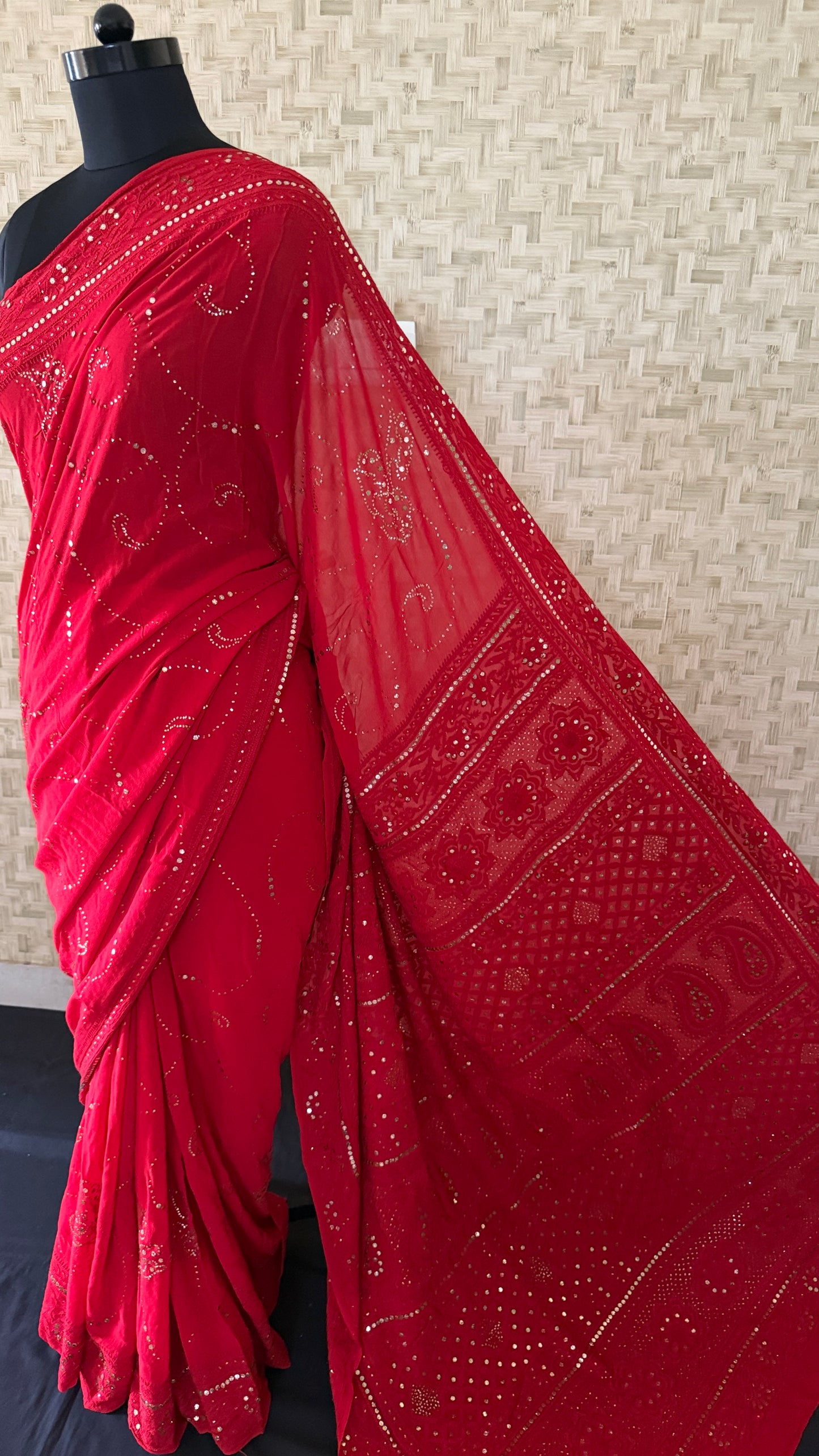 Party Wear Mukaish Chikankari Saree for Women