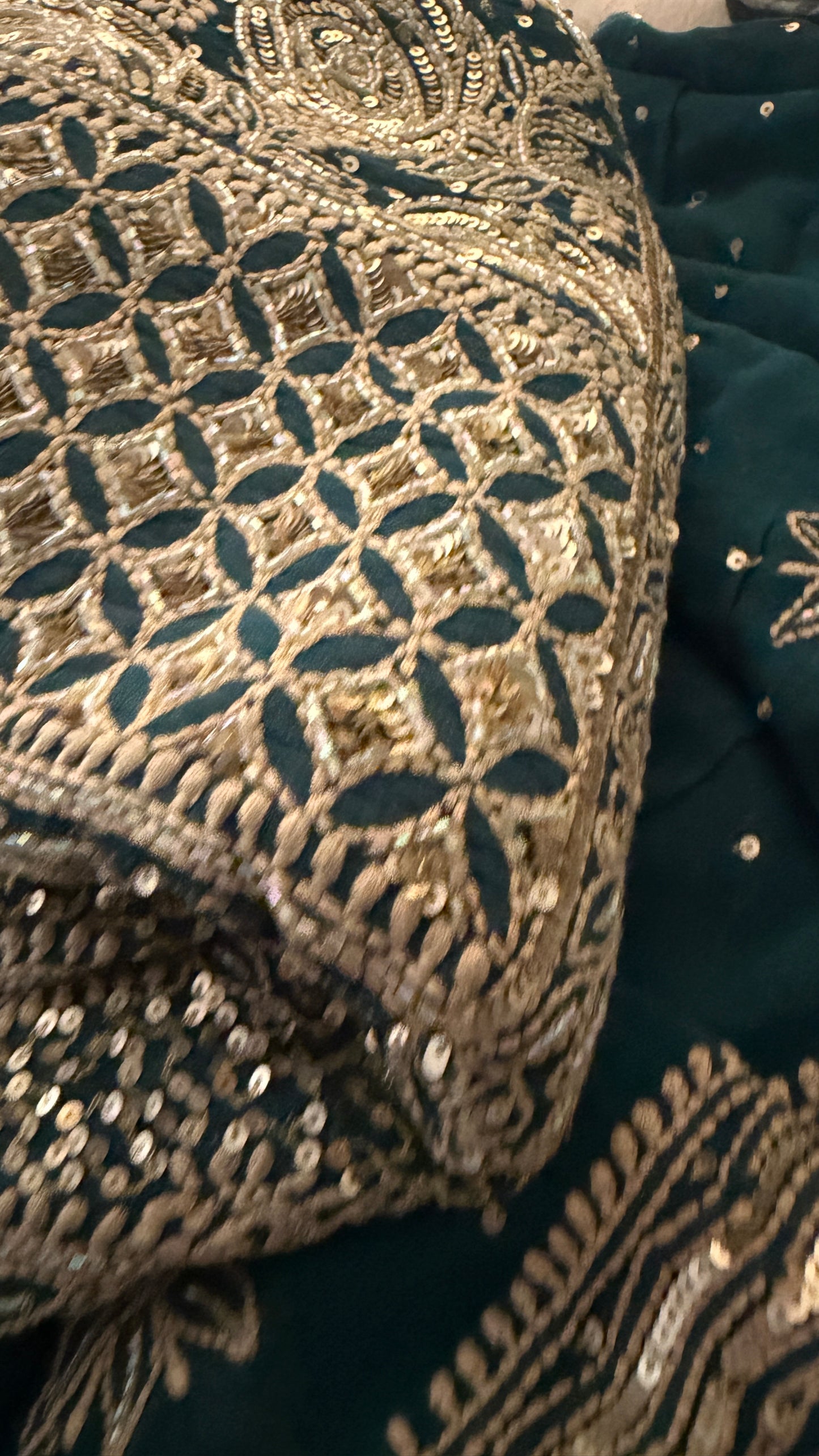 Dusty Emerald Green Cut Dana Chikankari Anarkali Suit