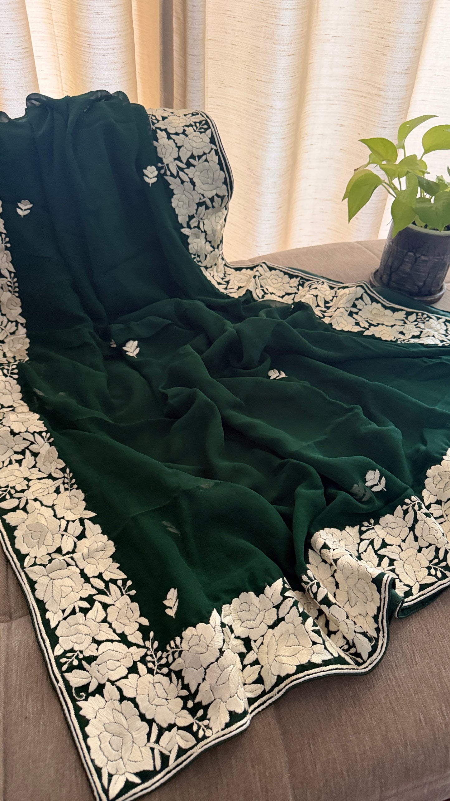 Elegant Emerald Green Parsi Gara Dupatta