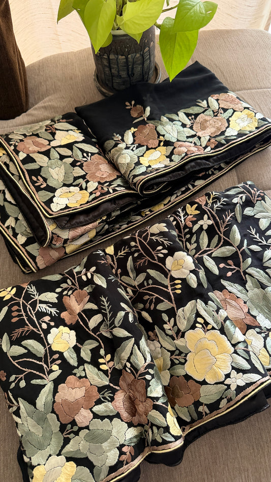 Designer Floral Parsi Gara Suit (Three Piece)