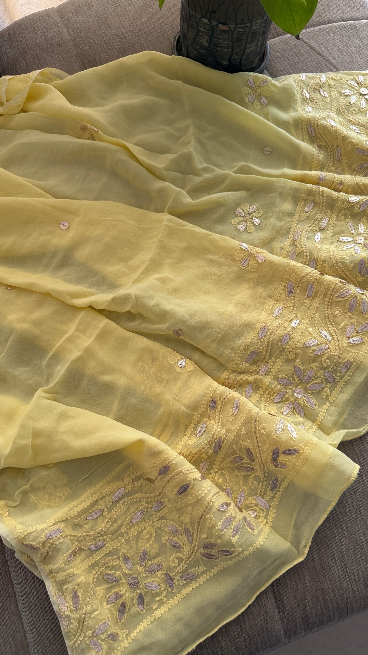 Yellow Mirror Gota Patti Chikankari Anarkali Suit
