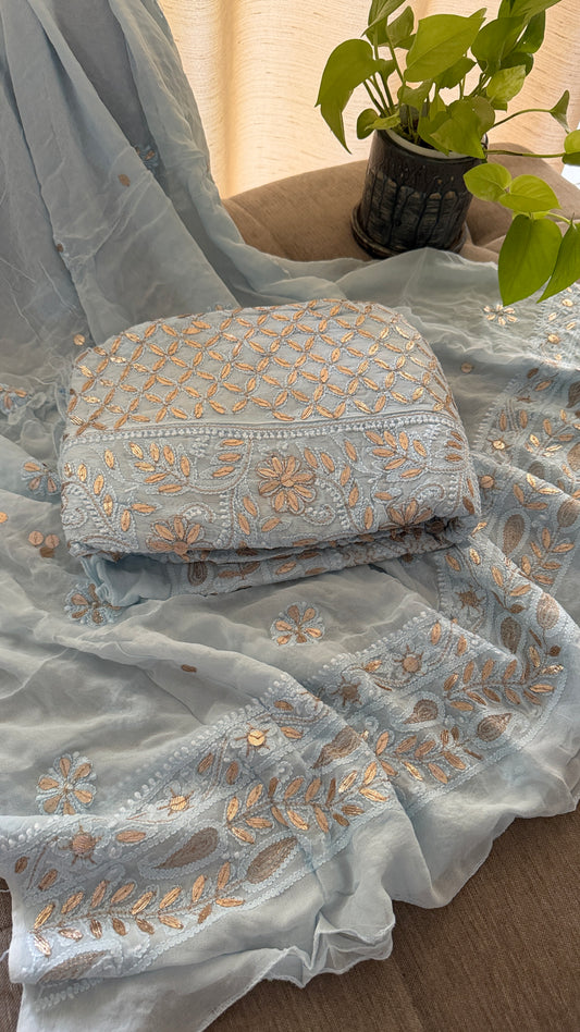 Powder Blue Gota Patti Chikankari Anarkali Suit (Anarkali And Dupatta)