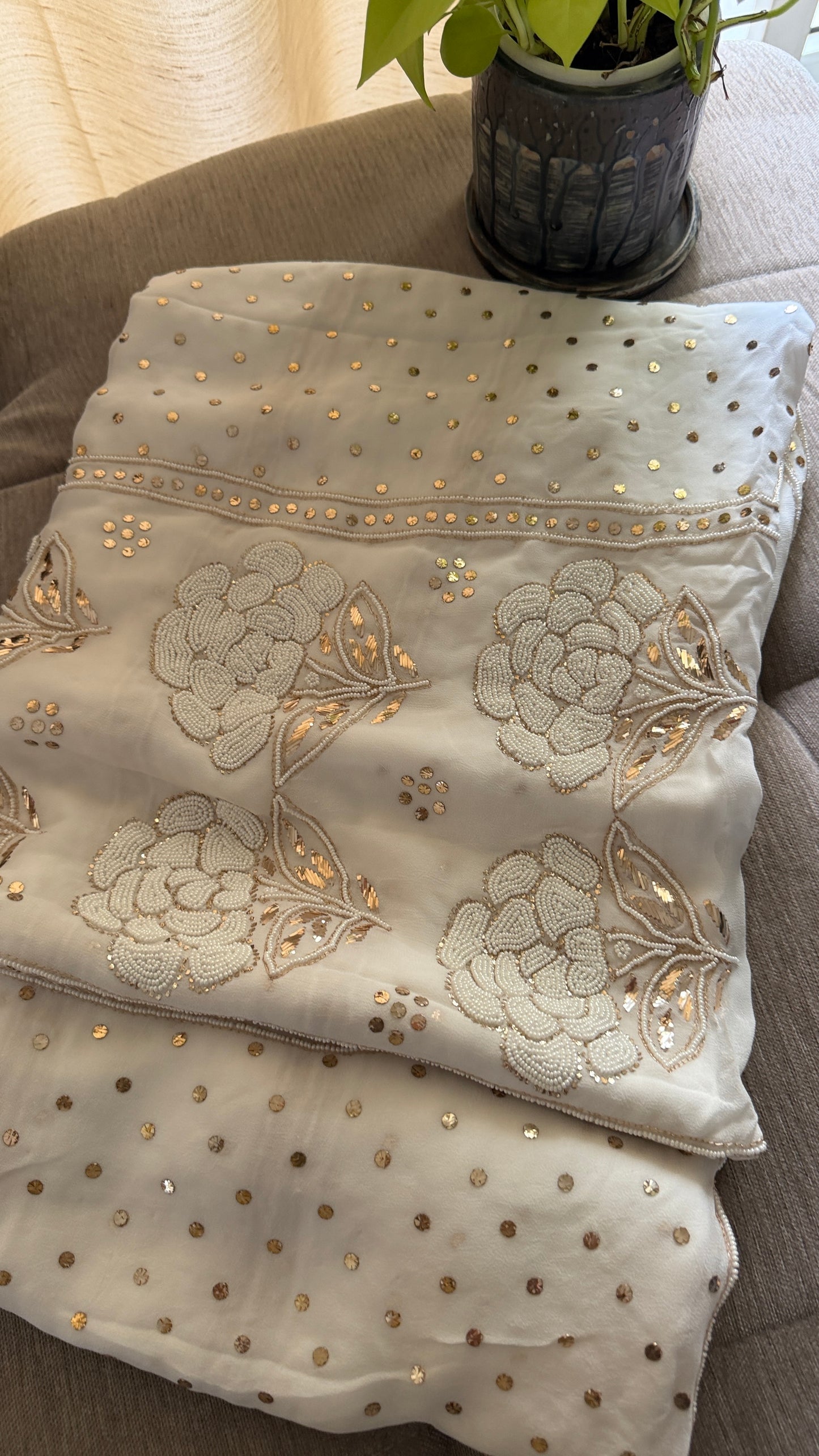 Masterpiece White Pearl Kamdani Suit - Festive Collection