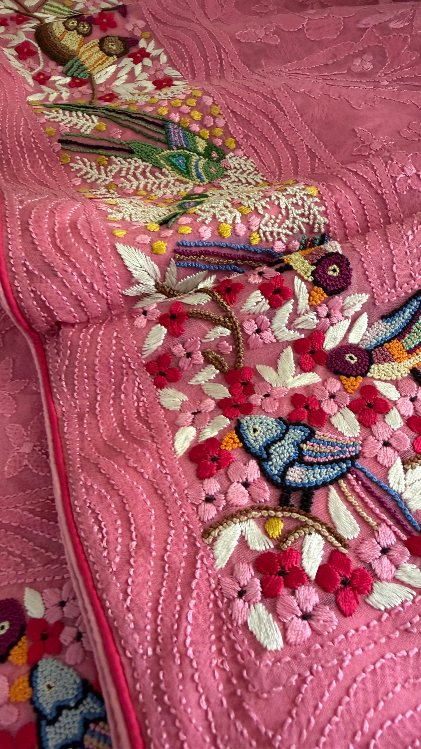 Designer Pink Hand Embroidered Parsi Gara Dupatta