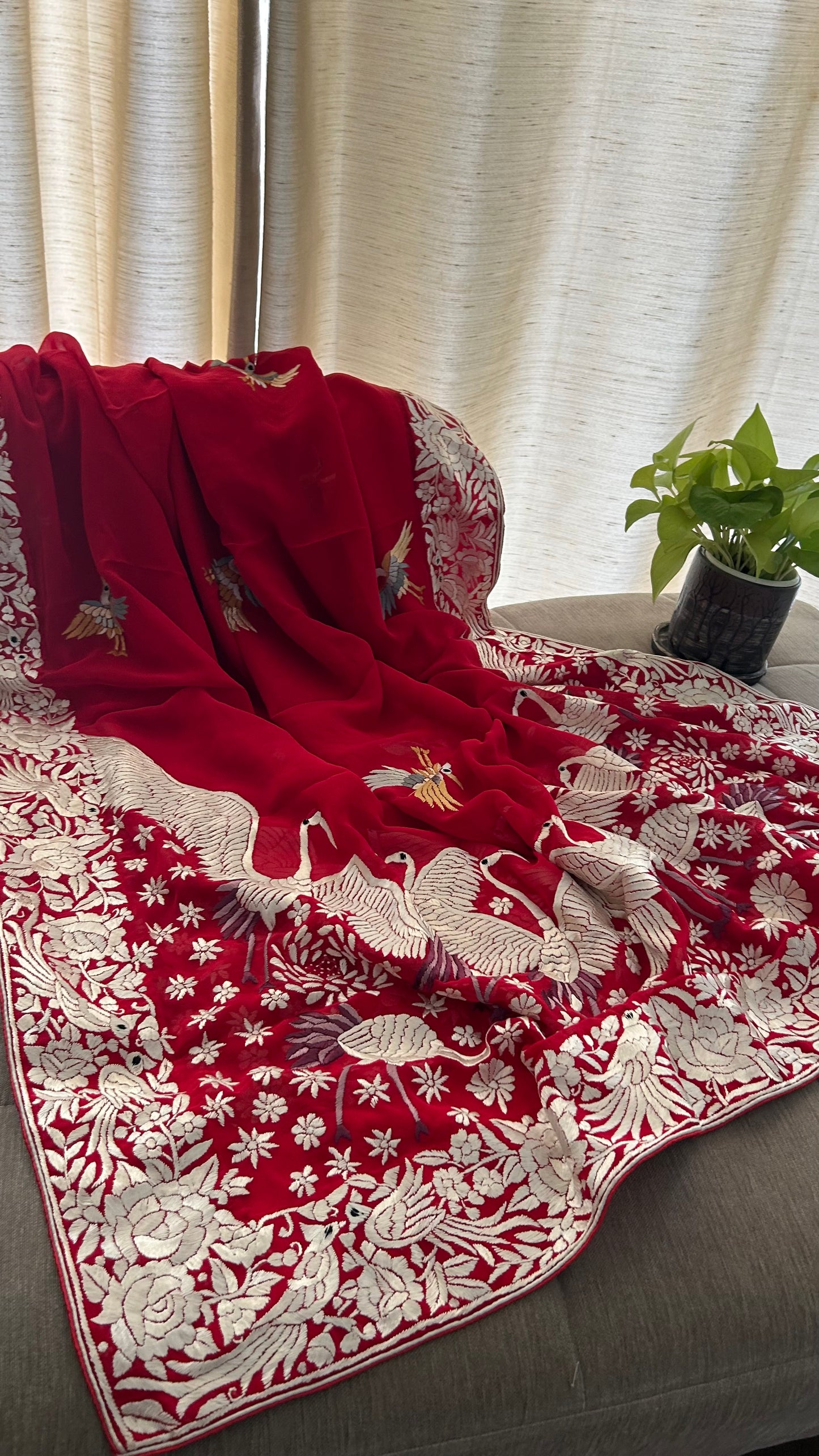 Designer Red Parsi Gara Dupatta for Women