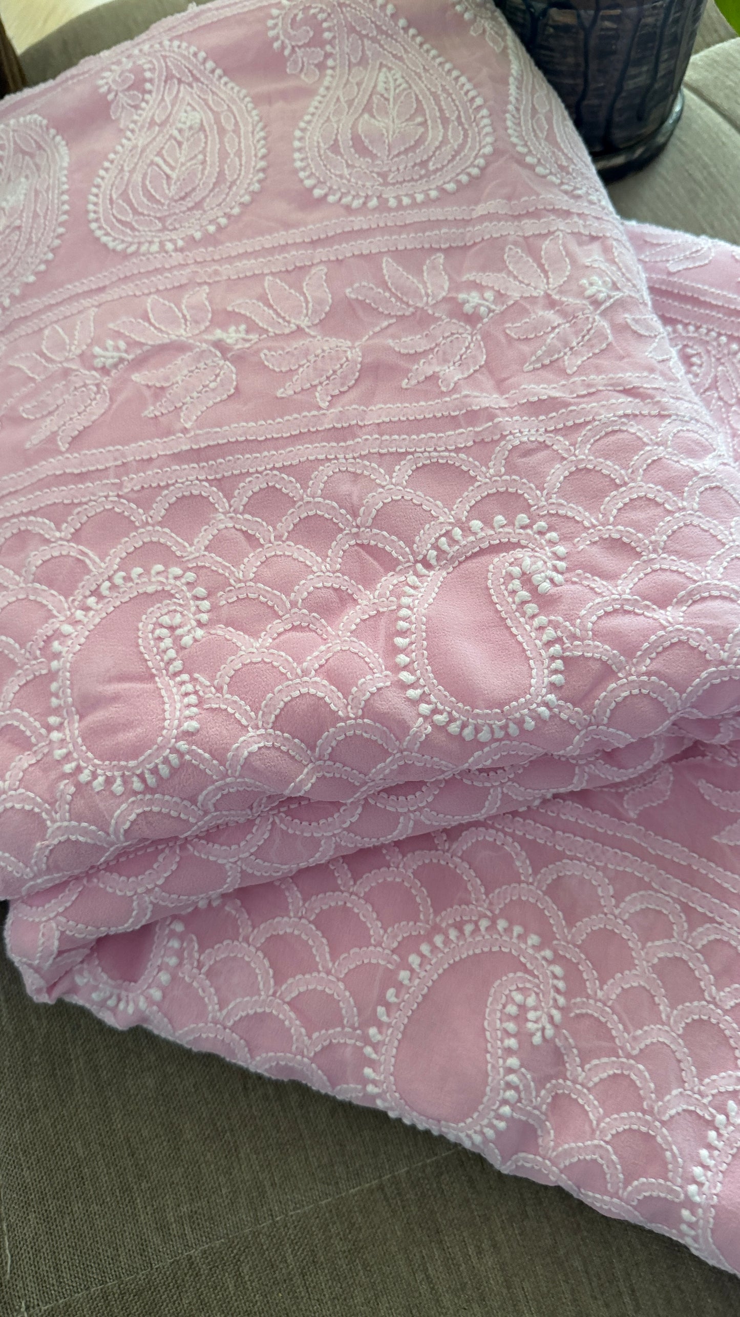 Pink Lucknowi Chikankari Saree