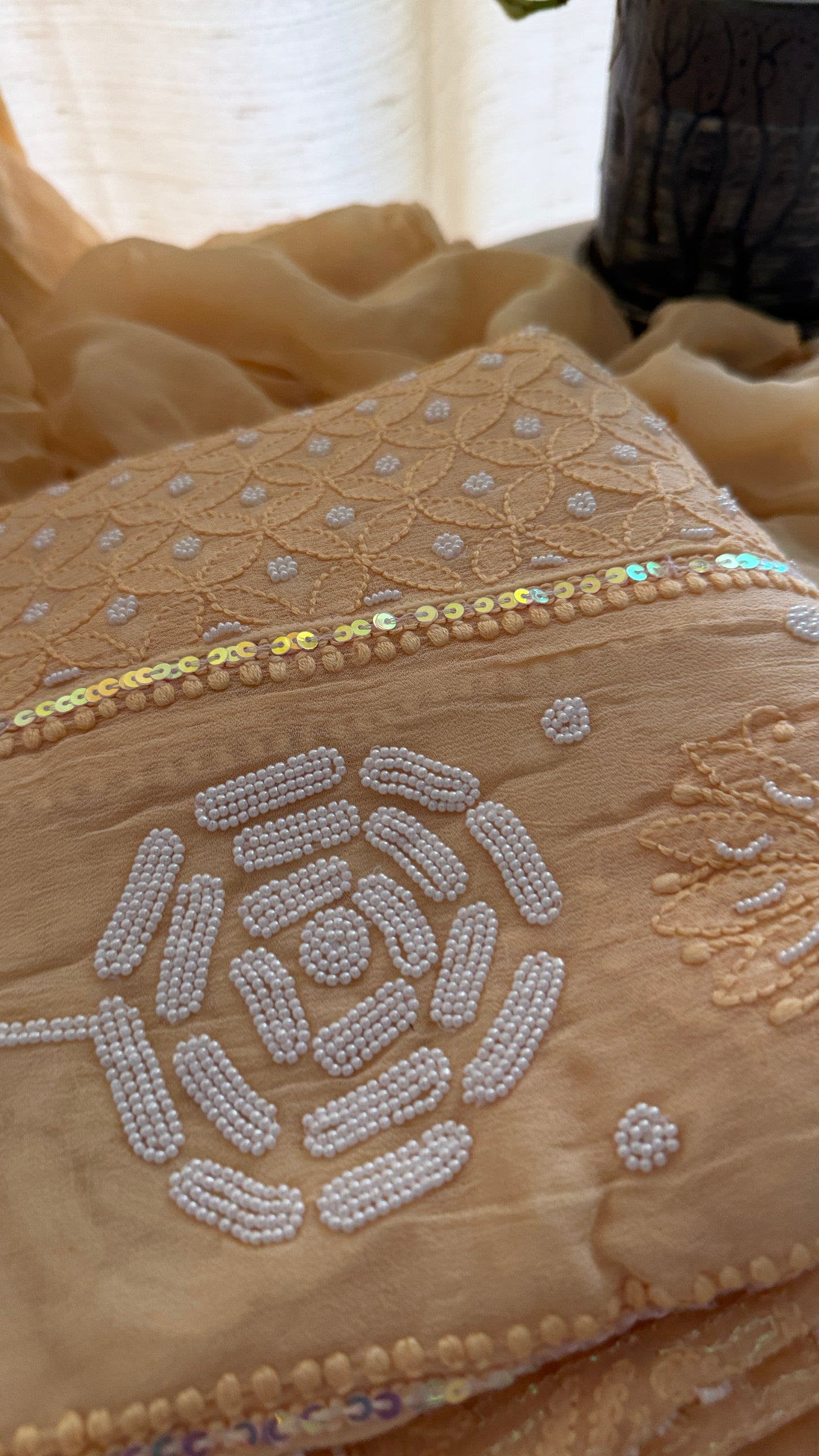 Beige Pearl Chikankari Anarkali Suit