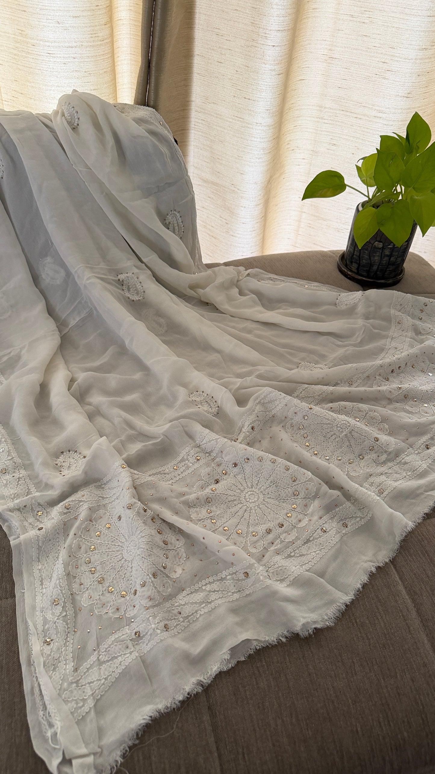 Ivory Ring Mukaish Chikankari Anarkali Suit