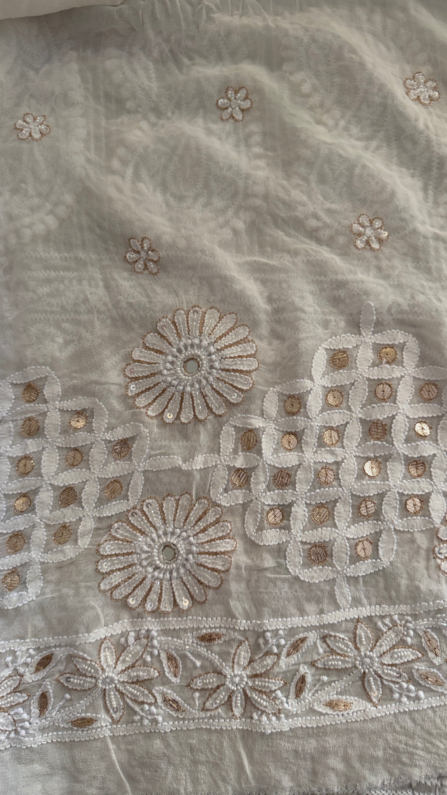 Ivory White Pearl Gota Patti Chikankari Saree