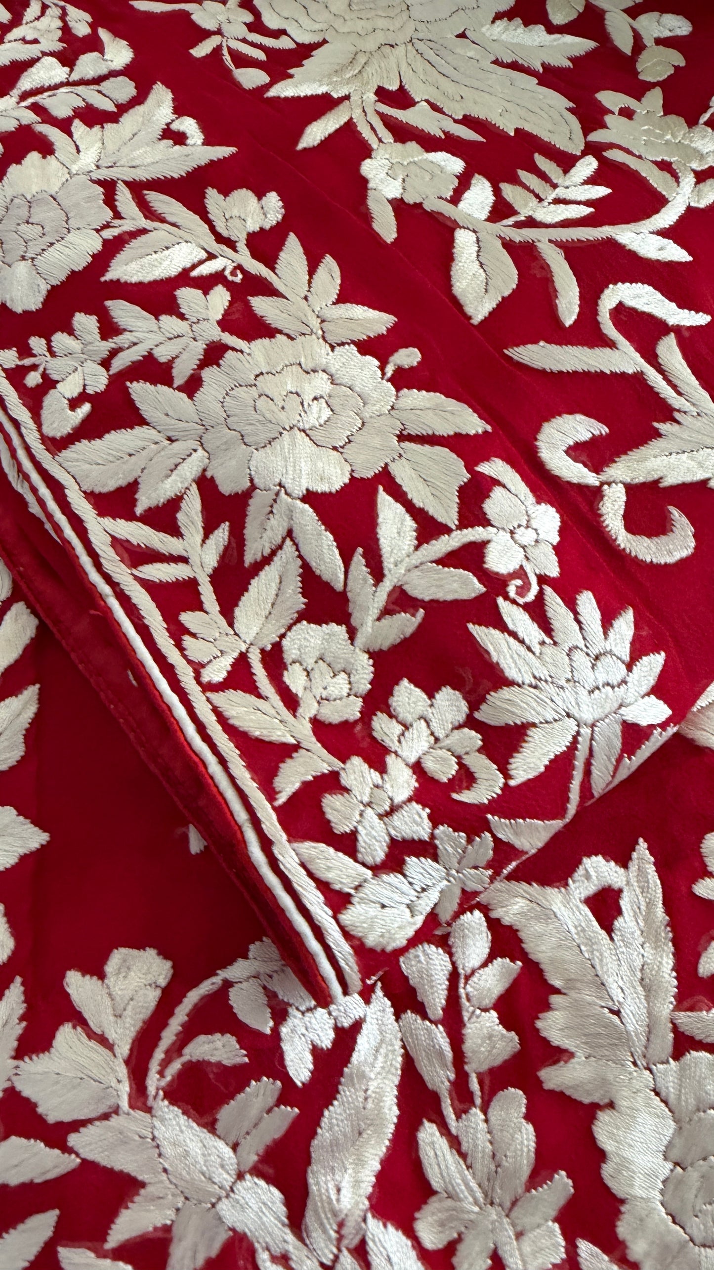 Heirloom Red Ivory Parsi Gara Saree