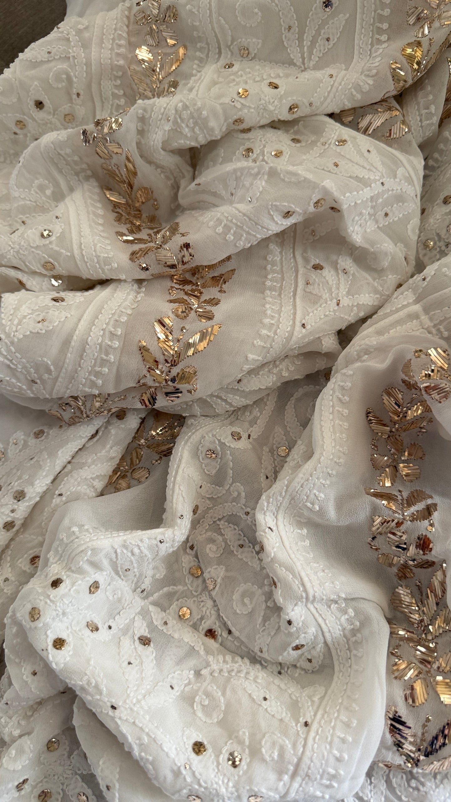 White Mukaish Chikankari Anarkali Suit