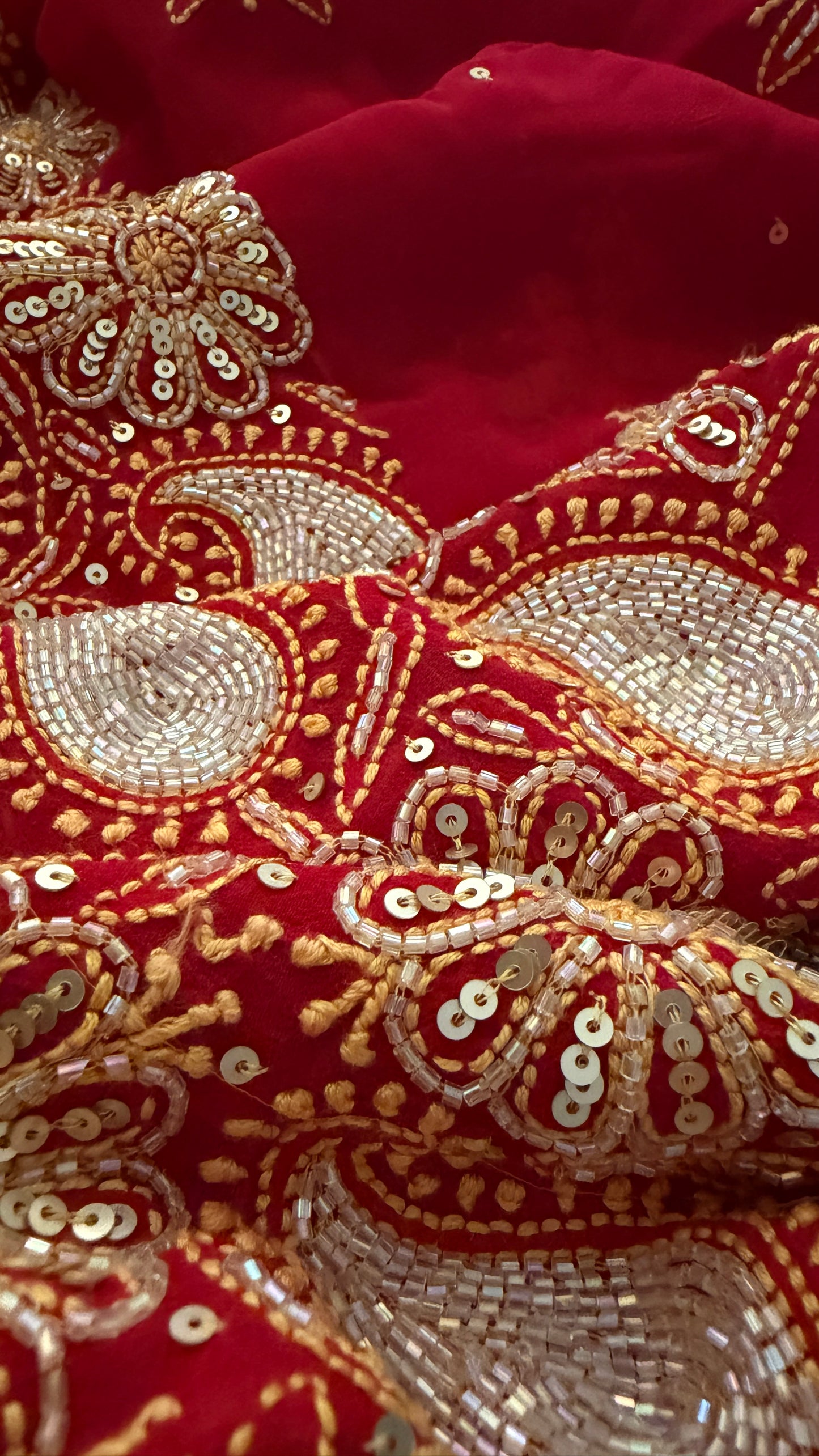 Masterpiece Red Cut Dana Sequin Chikankari Suit (Kurta & Dupatta)