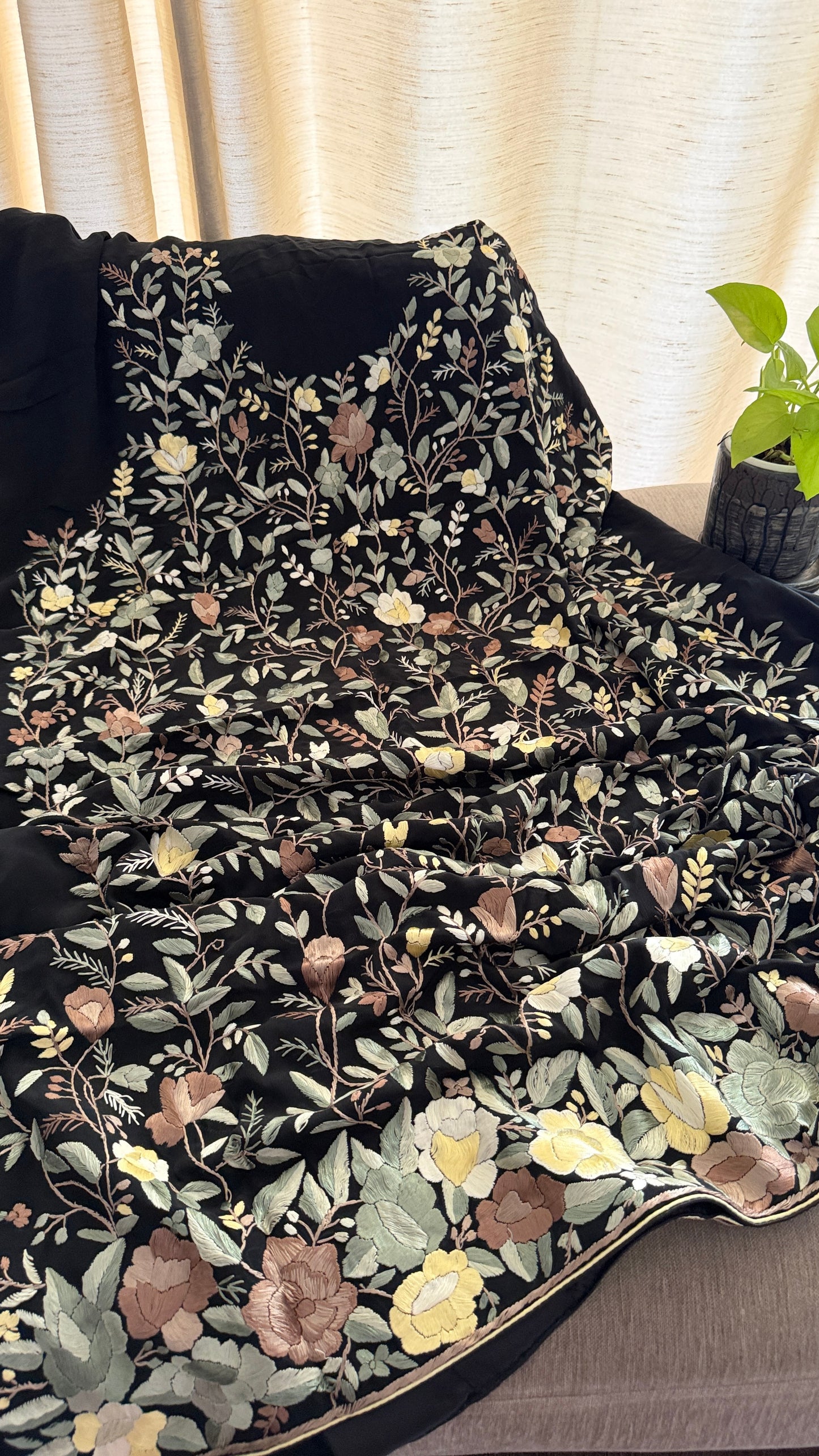 Designer Floral Parsi Gara Suit (Three Piece)