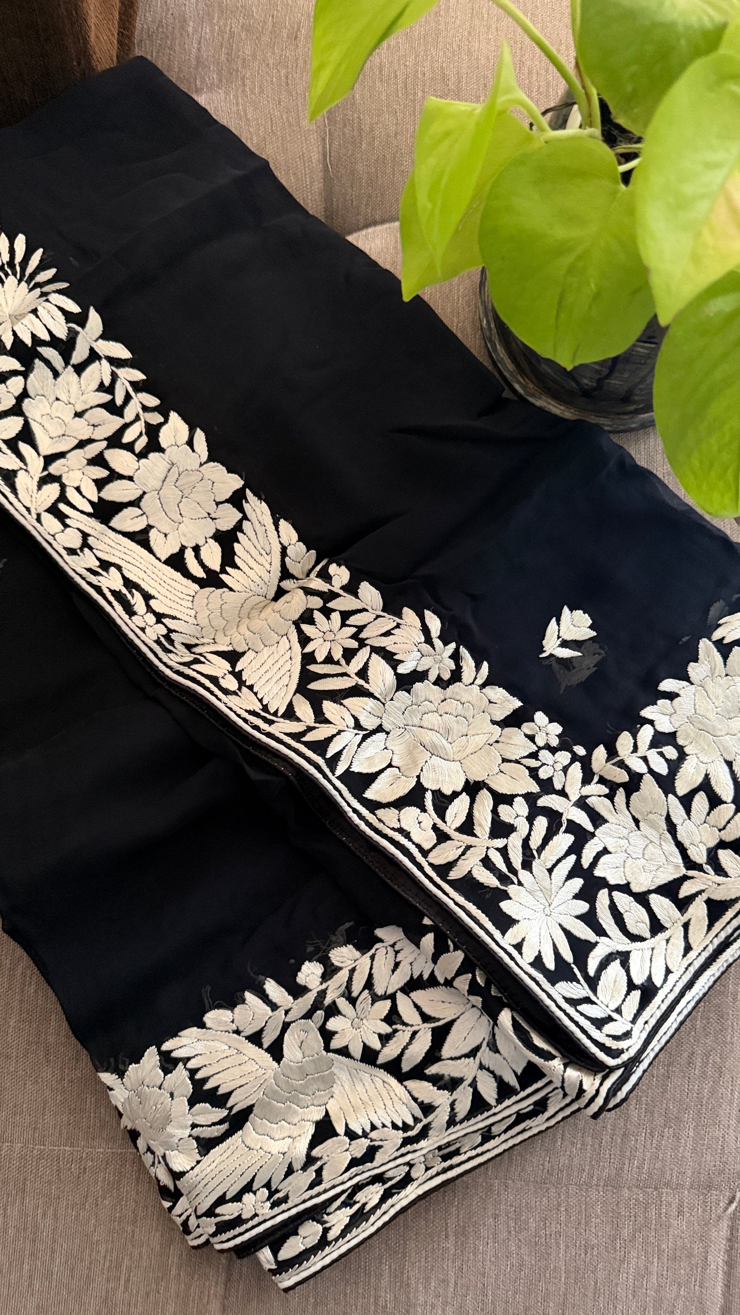 Heirloom Black Parsi Gara Dupatta